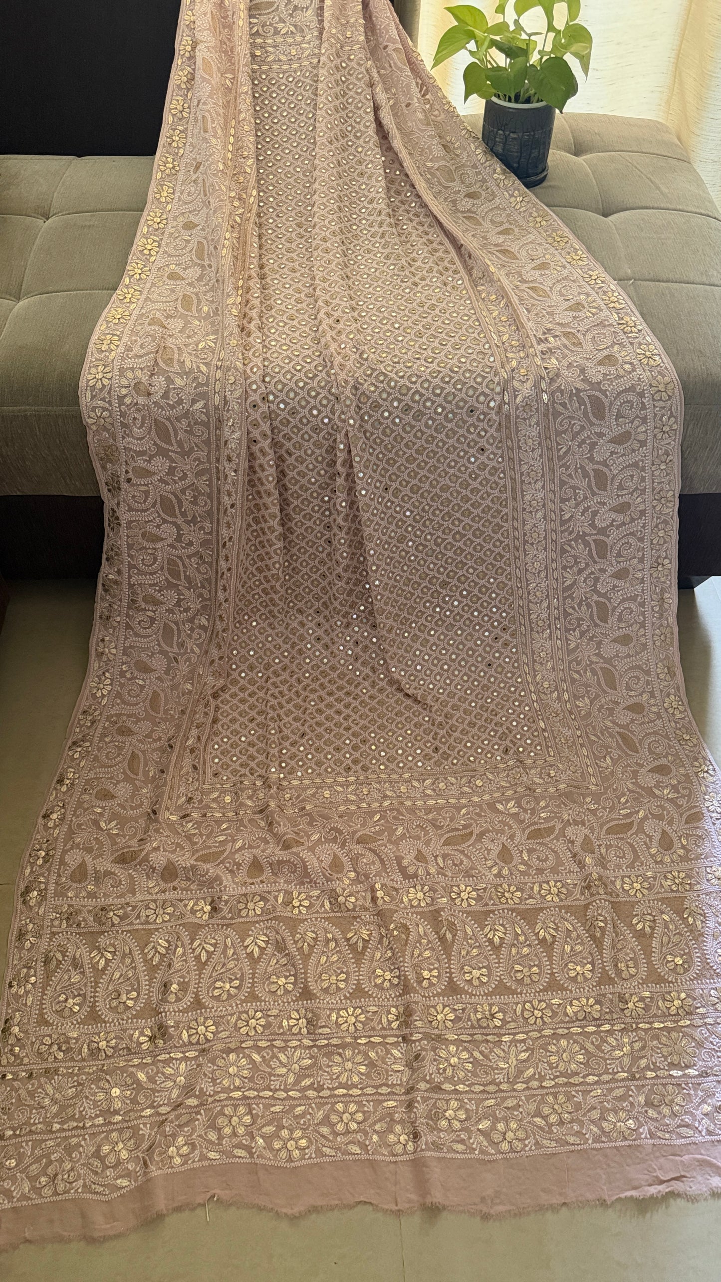 Dusty Pink Mirror & Gota Patti Chikankari Dupatta