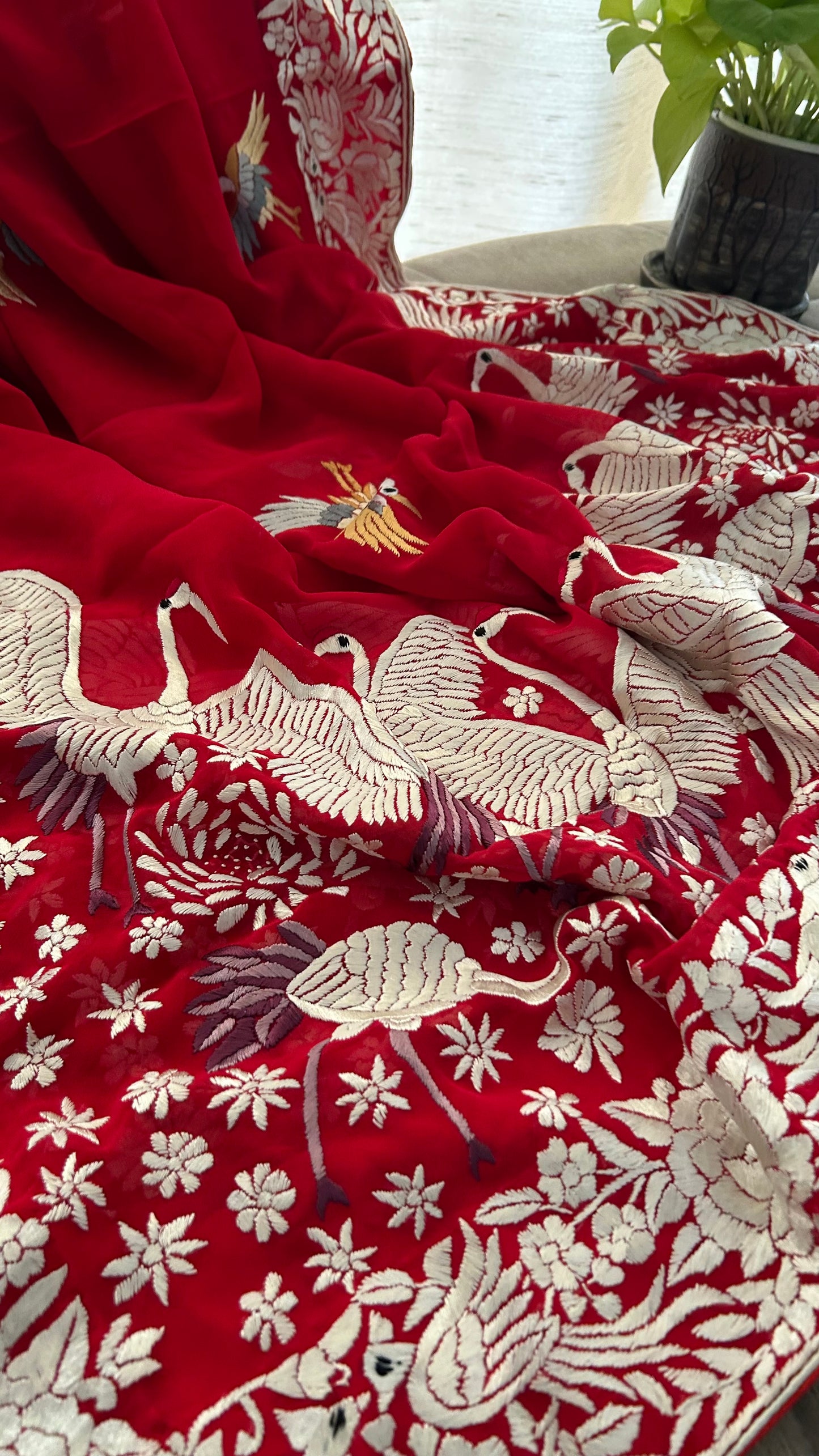 Designer Red Parsi Gara Dupatta for Women