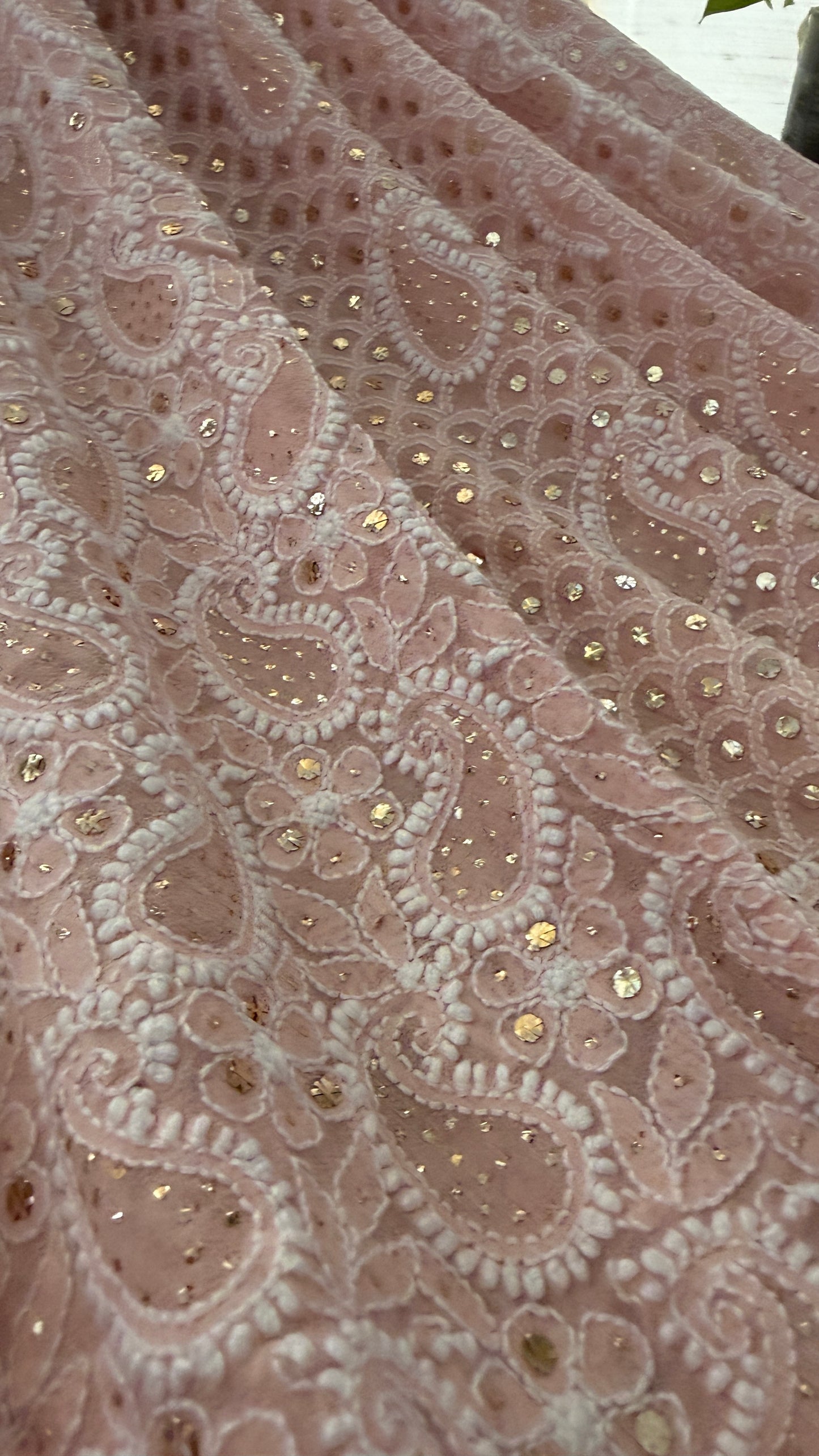 Pastel Pink Mukaish Chikankari Lehenga Set