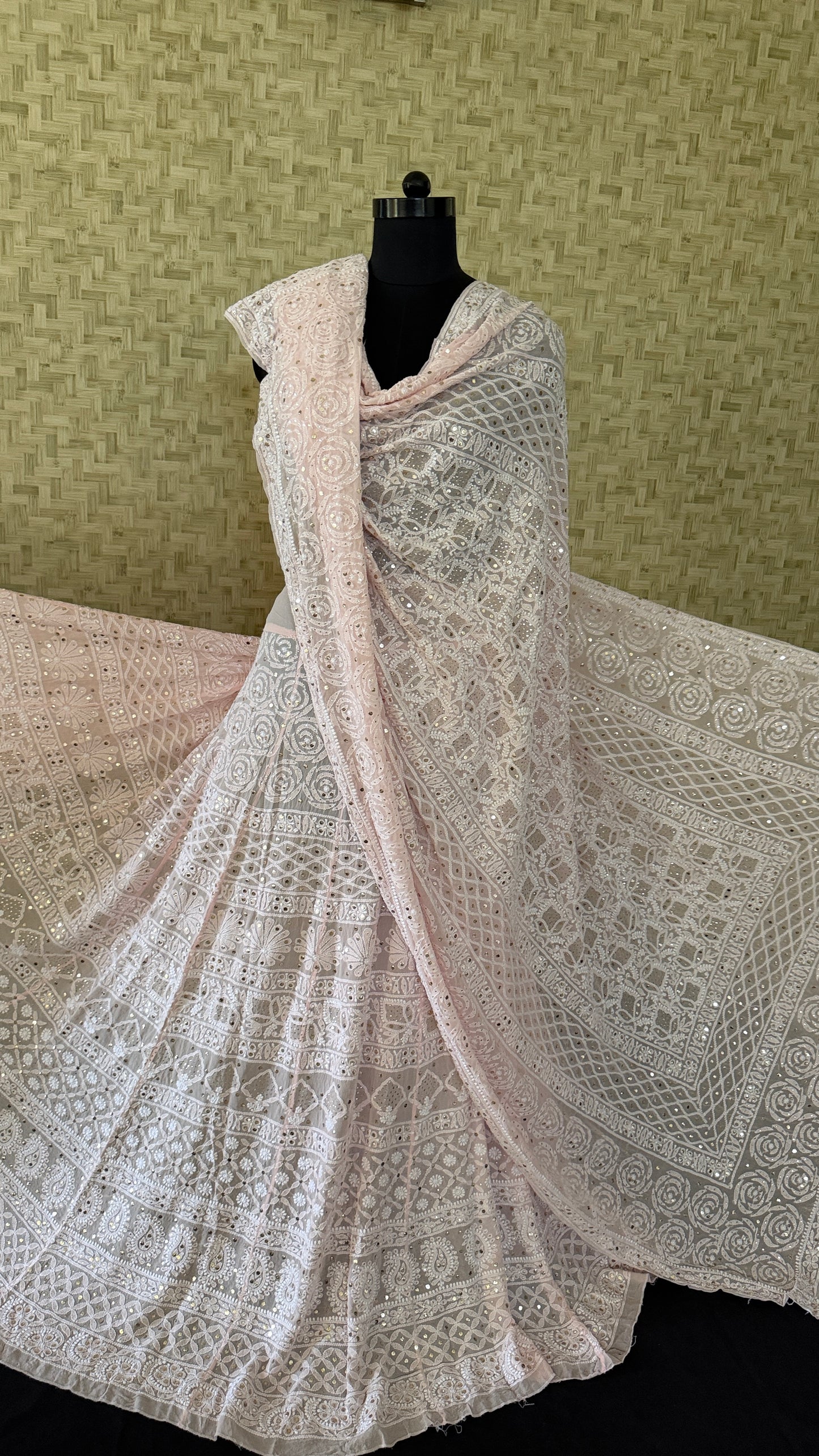 Powder Pink Mukaish Chikankari Lehenga Set