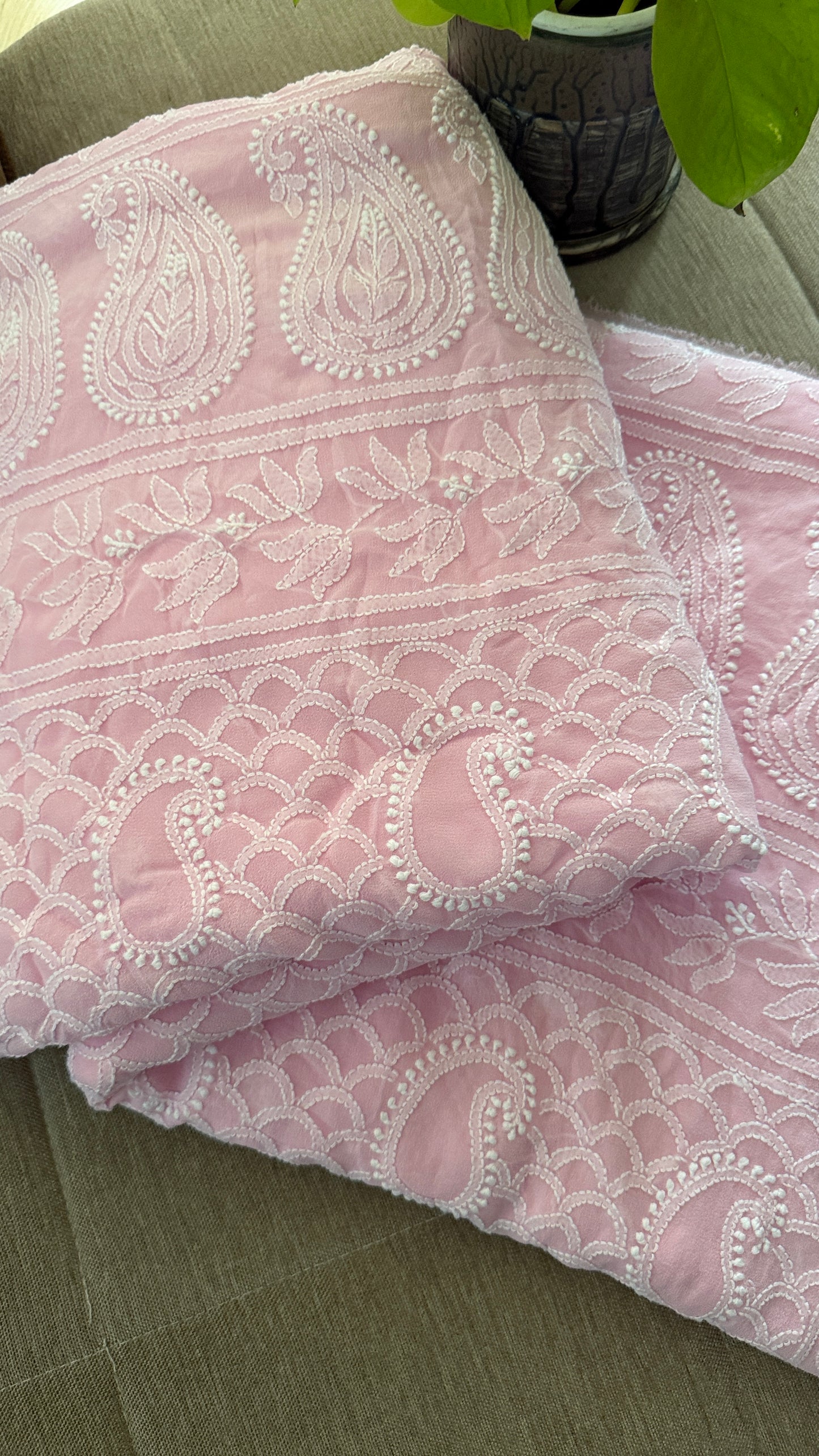 Pink Lucknowi Chikankari Saree