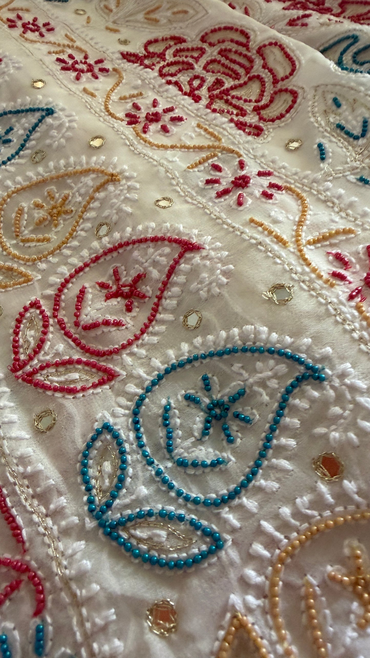 Hand Embroidered Multicolour Pearls Chikankari Suit