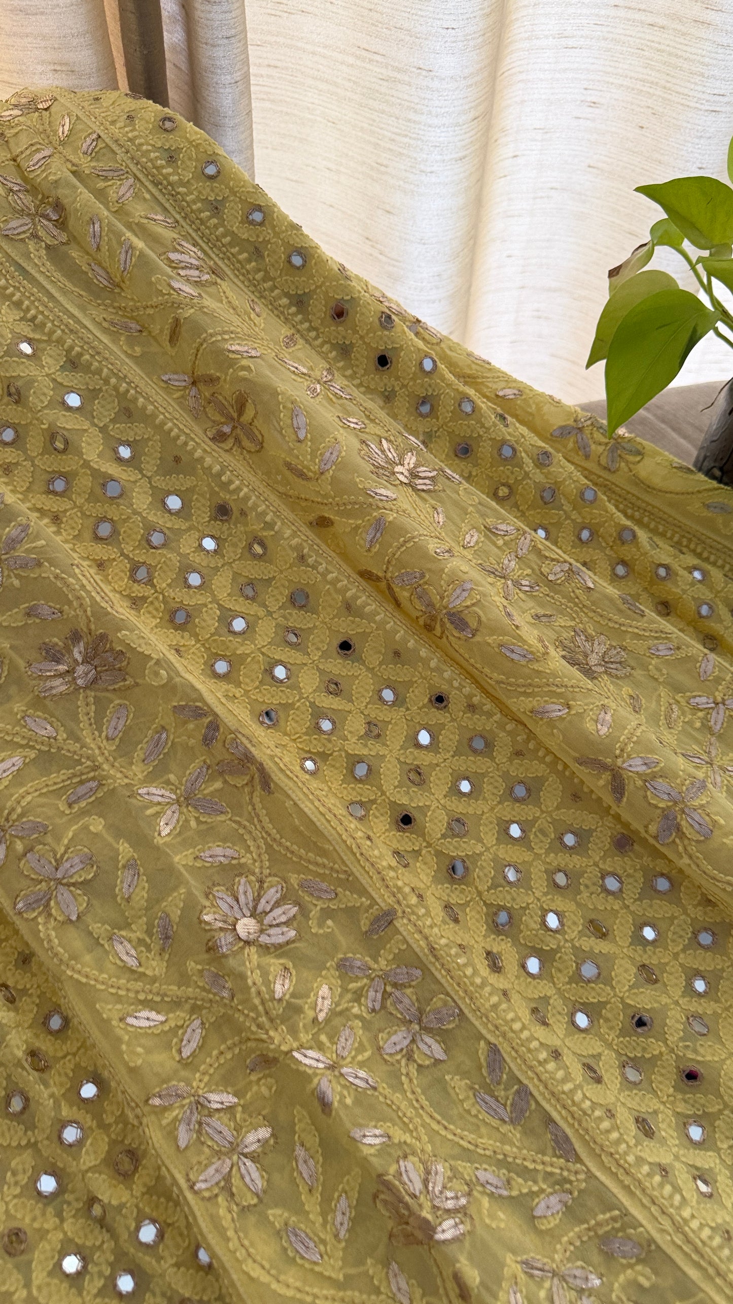 Yellow Mirror Gota Patti Chikankari Anarkali Suit