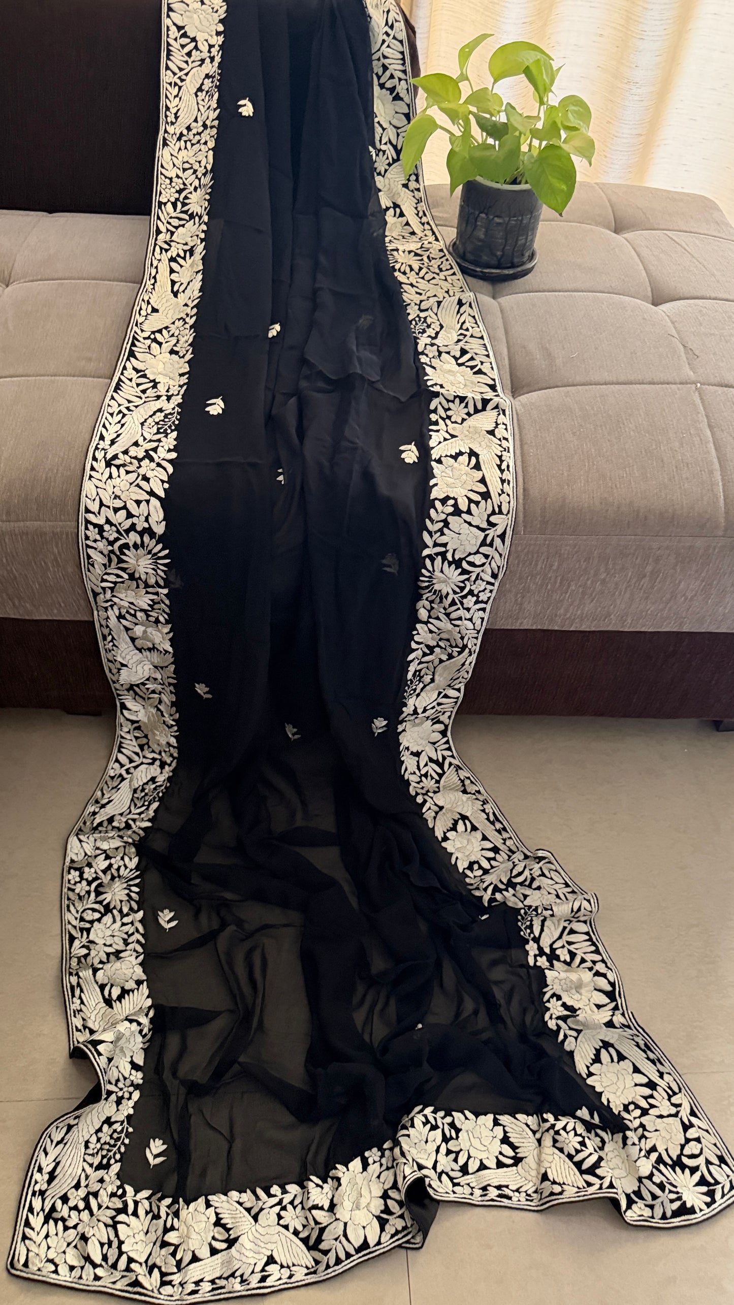 Heirloom Black Parsi Gara Dupatta