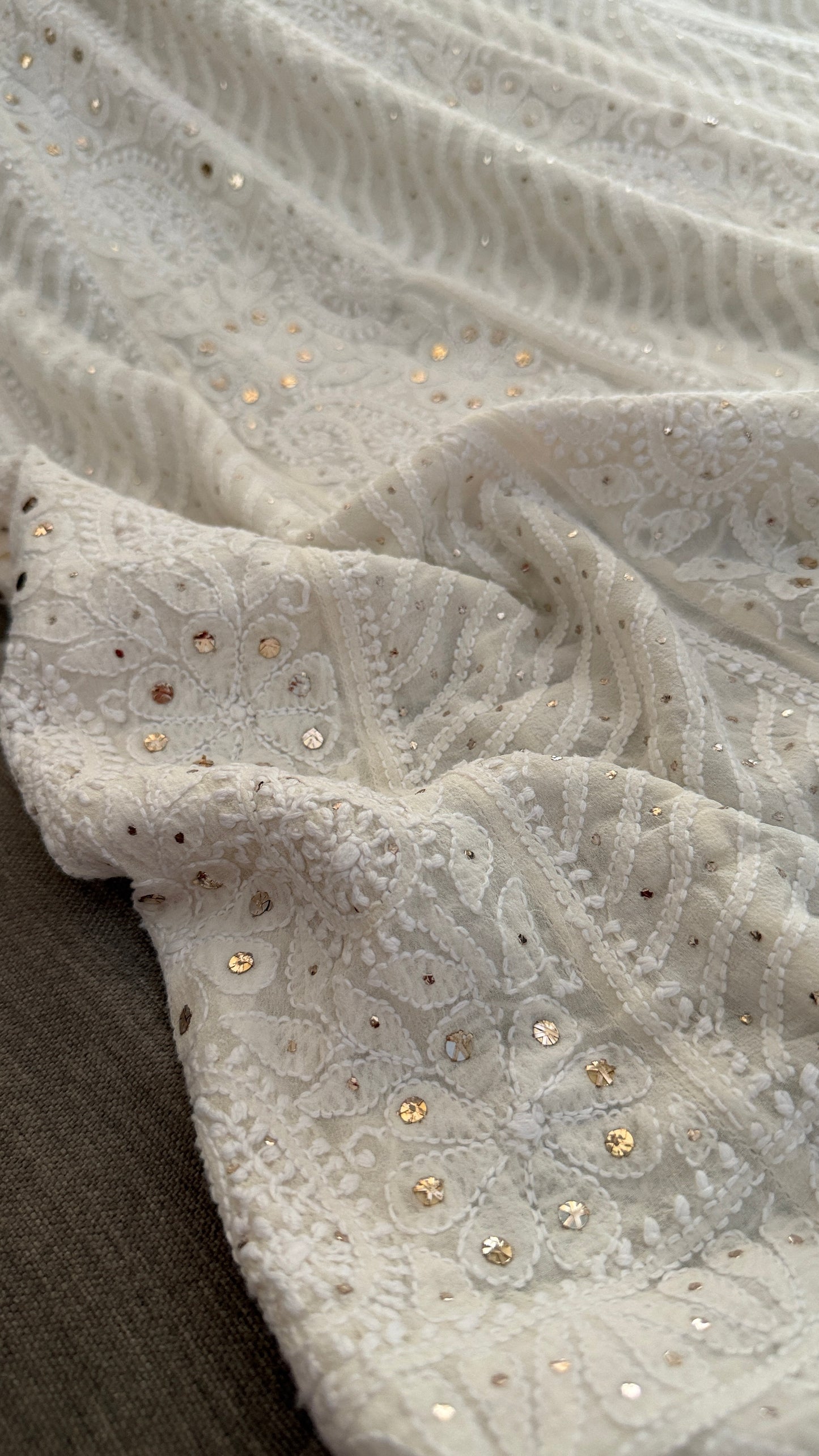 Ivory Kamdani Lucknowi Chikankari Anarkali Suit