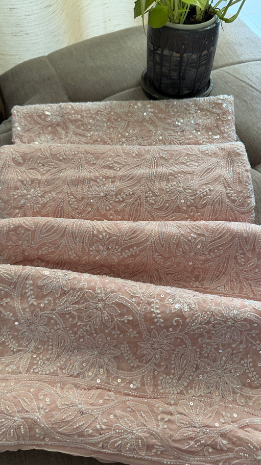 Pastel Pink Cut Dana Sequins Chikankari Dupatta (Pure Georgette)