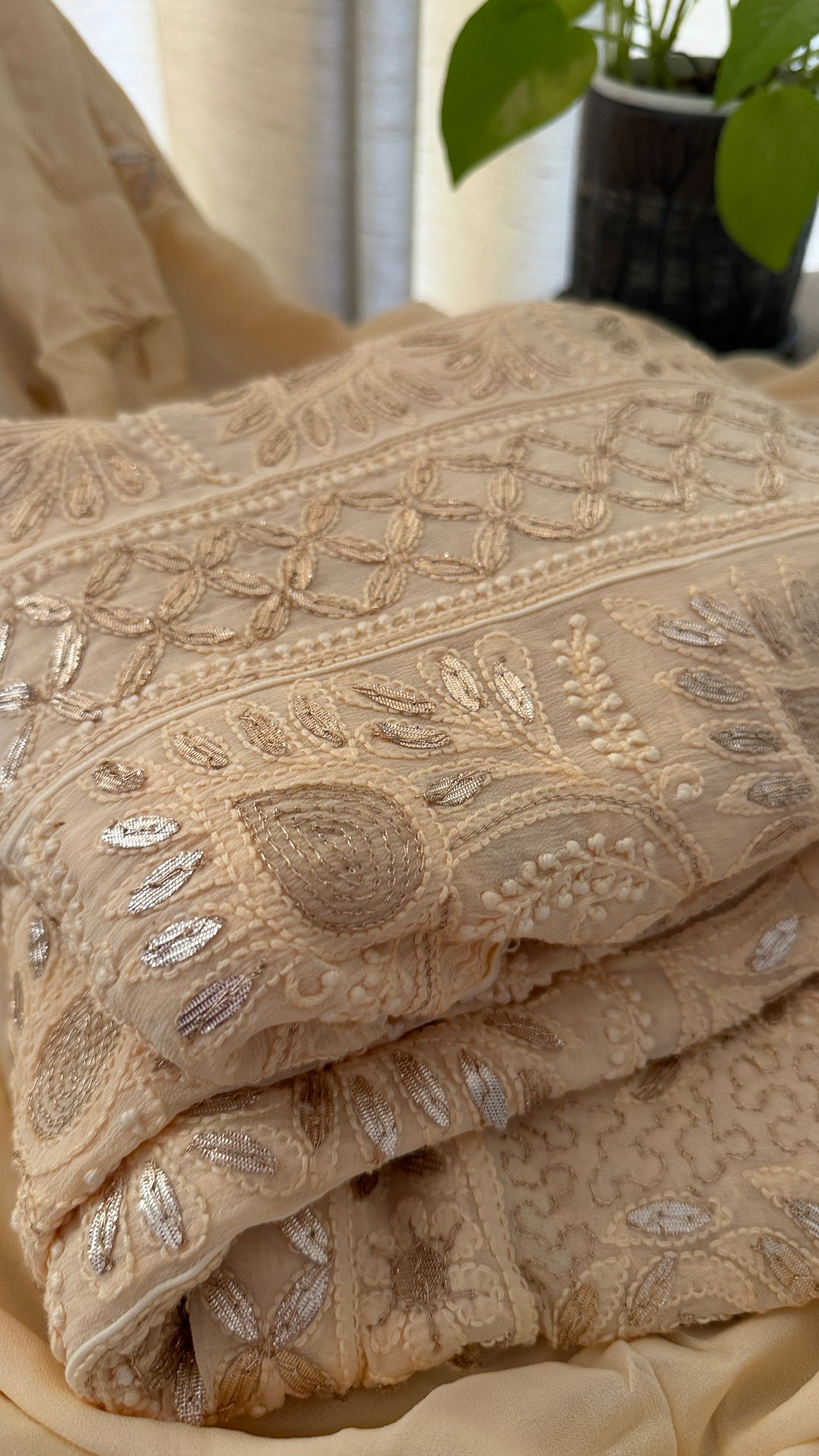 Beige Gota Chikankari Anarkali Suit