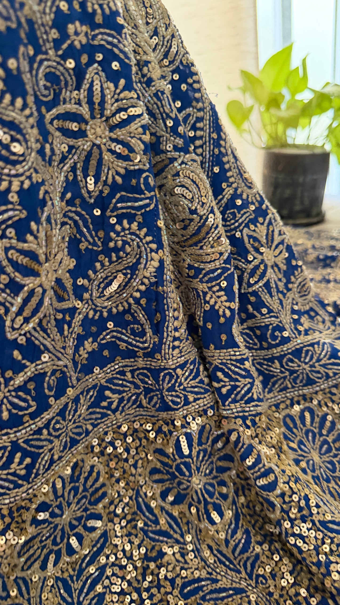 Masterpiece Royal Blue Cut Dana & Sequins Work Chikankari Anarkali Suit