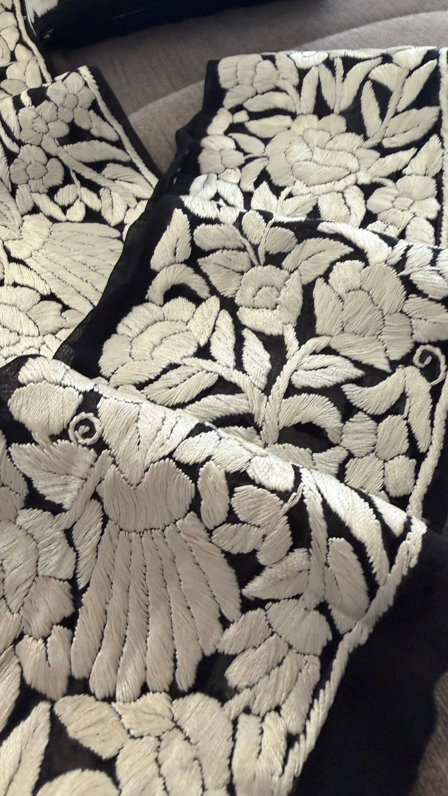 Black Ivory Parsi Gara Hand Embroidered Border