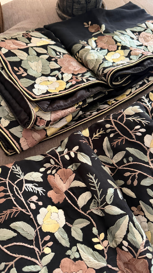 Designer Floral Parsi Gara Suit (Three Piece)