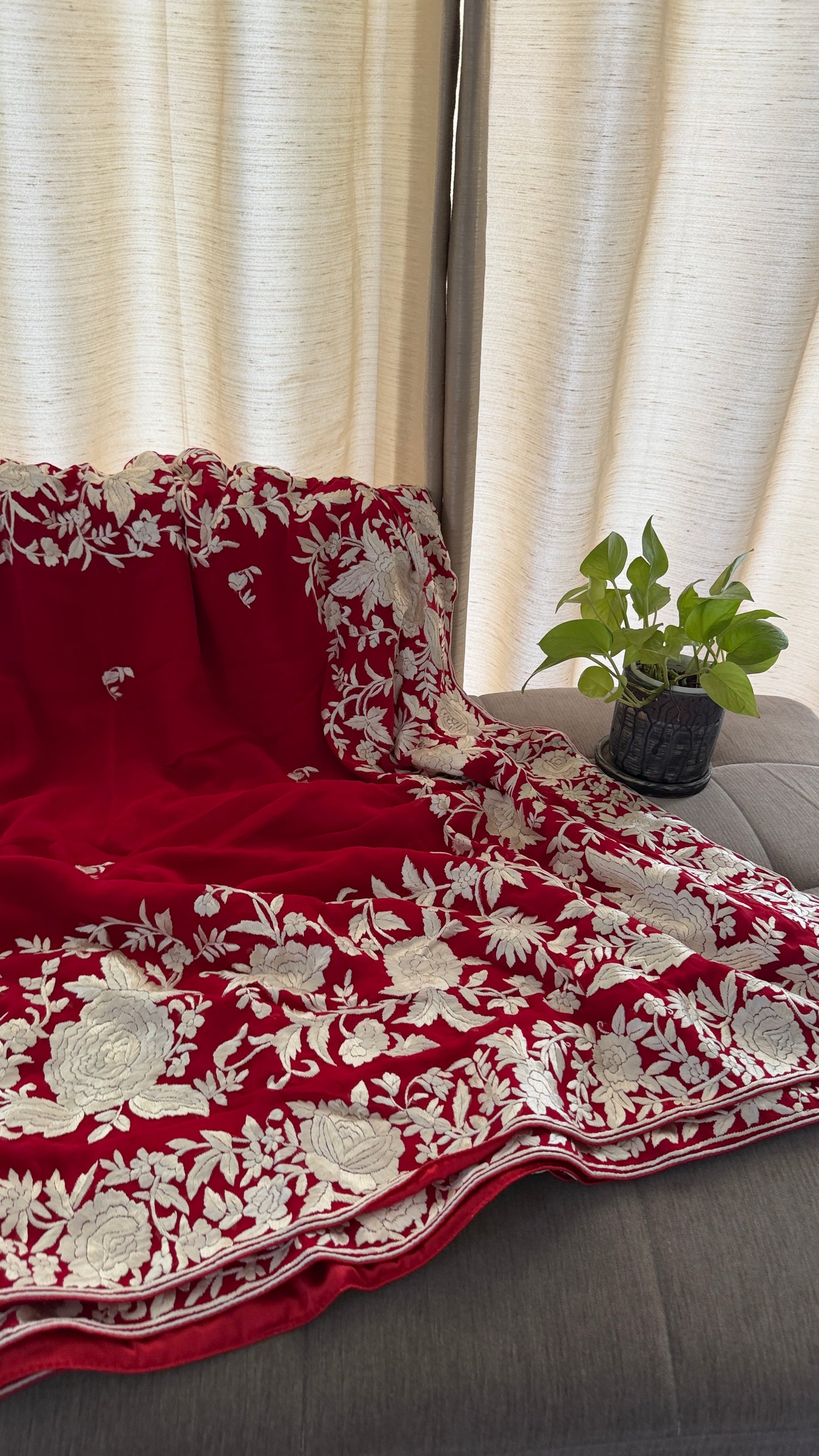 Heirloom Red Ivory Parsi Gara Saree