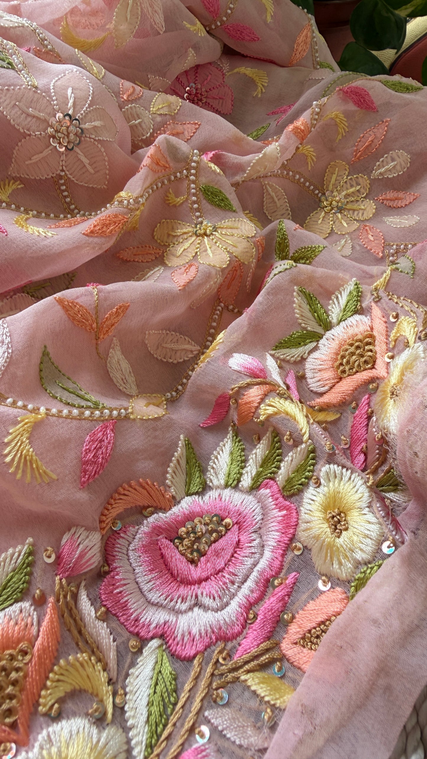 Pastel Pink Parsi Gara & Chikankari Pearl Suit
