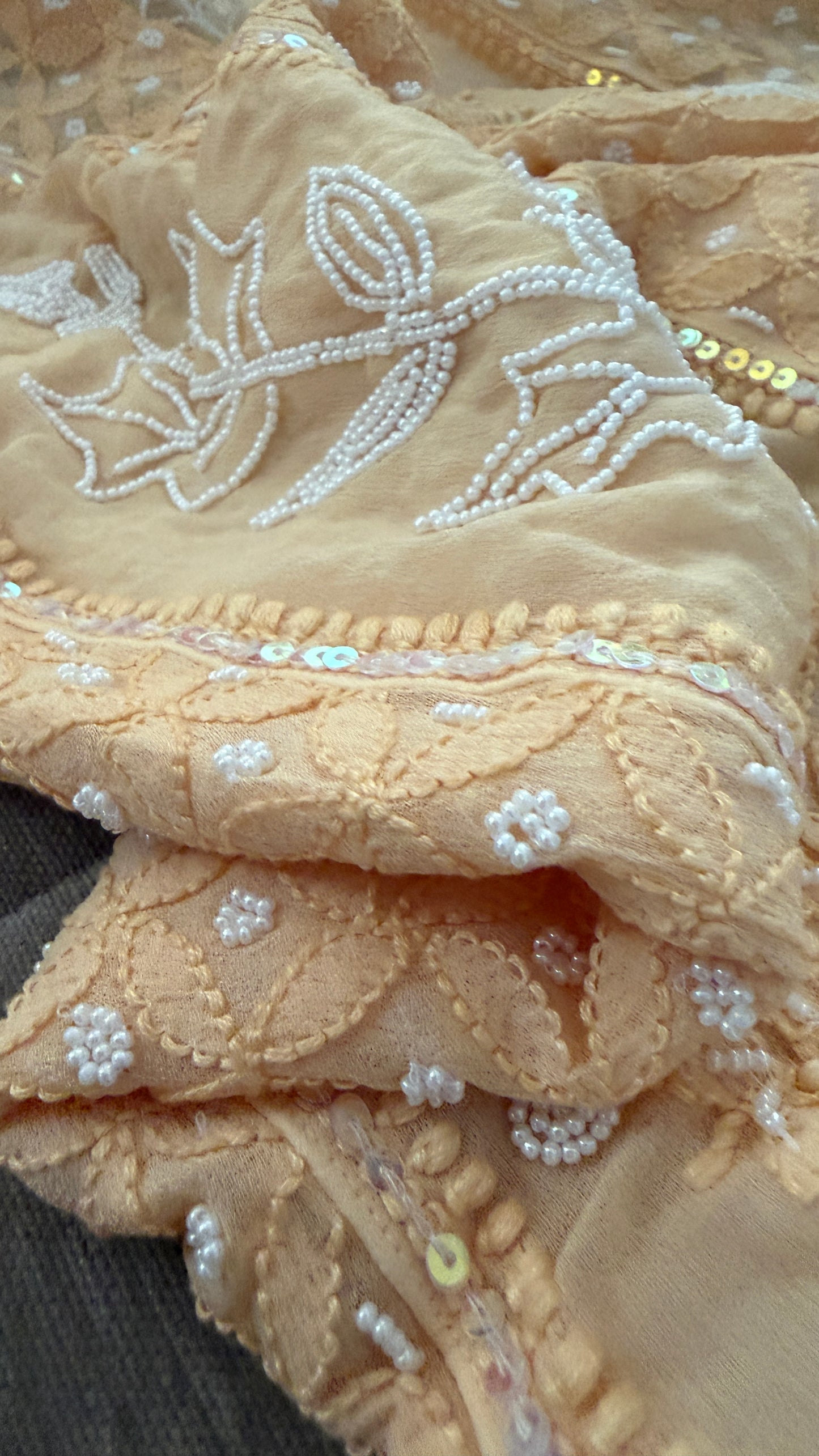 Beige Pearl Chikankari Anarkali Suit