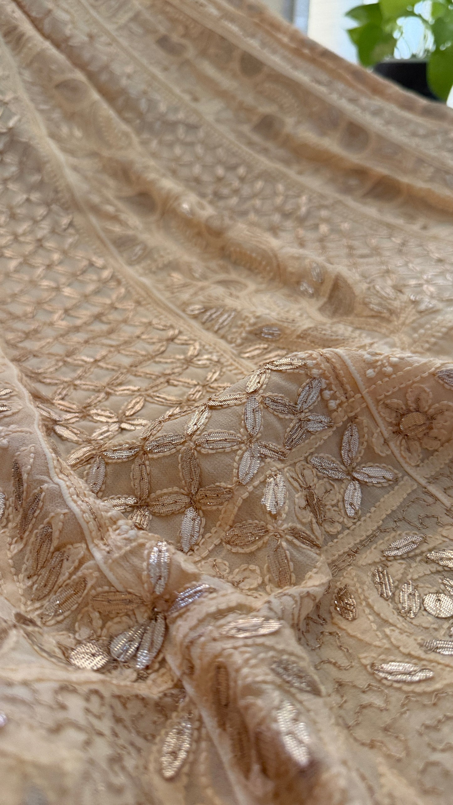 Beige Gota Chikankari Anarkali Suit