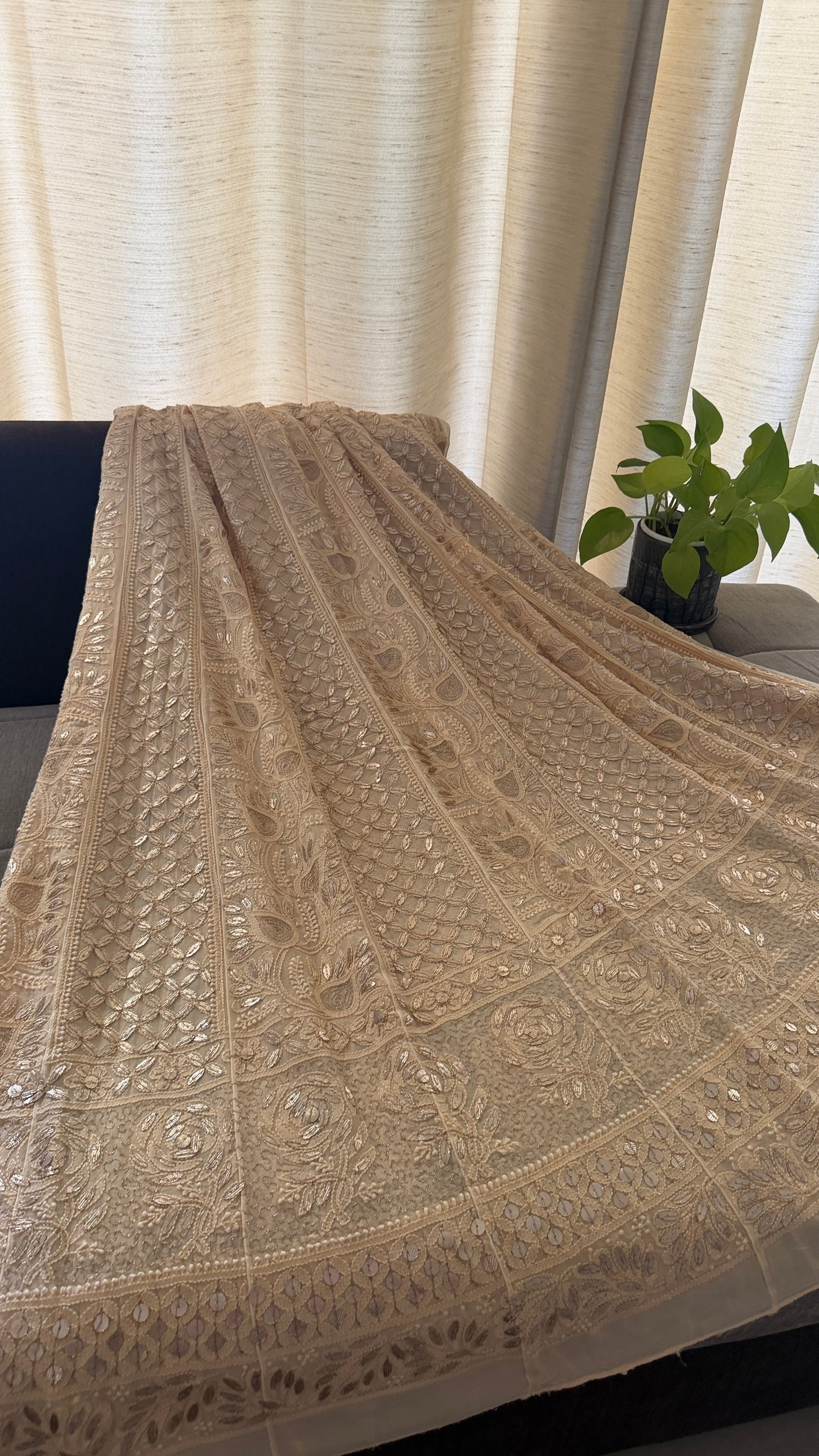 Beige Gota Chikankari Anarkali Suit