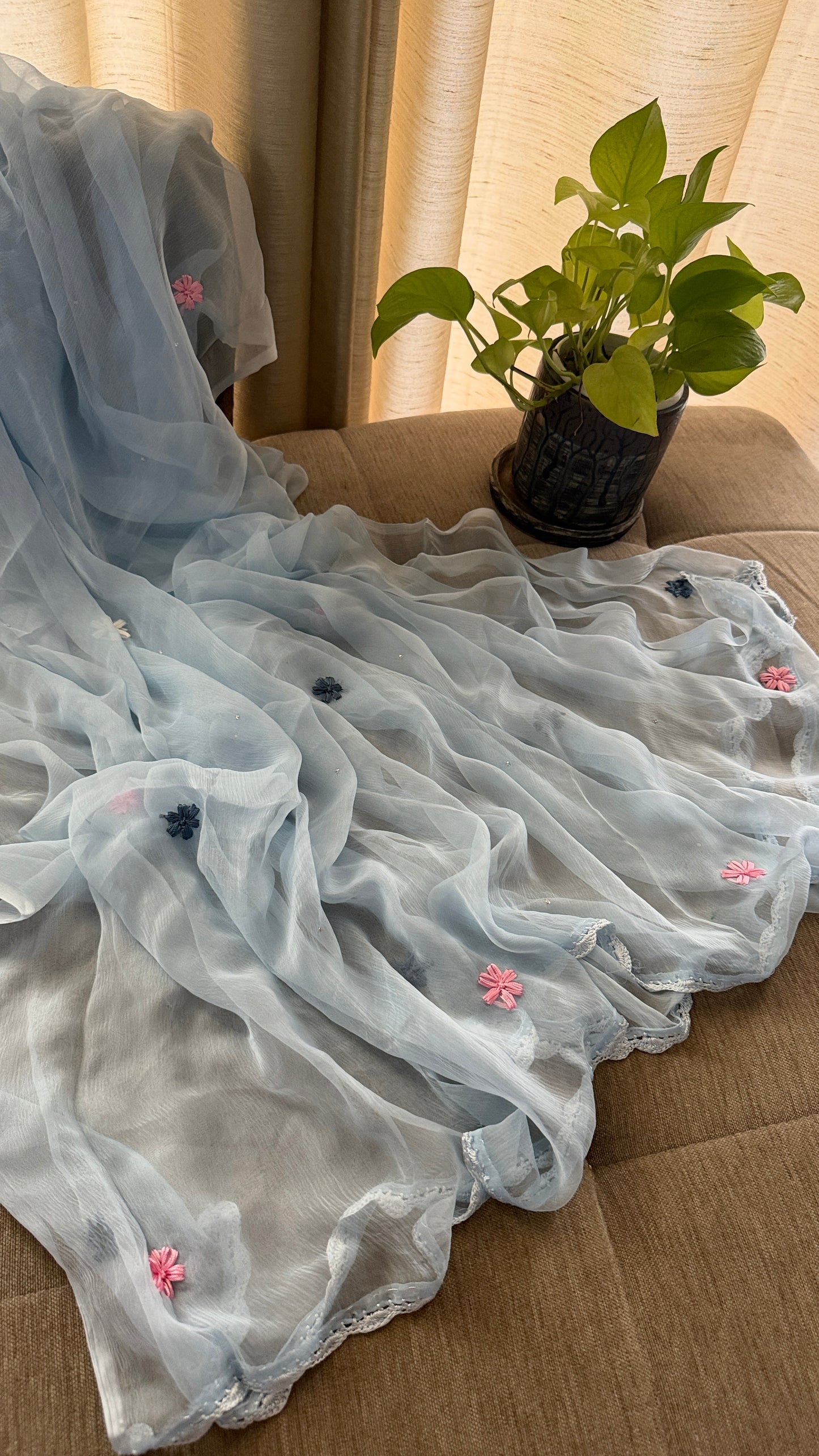 Powder Blue Chikankari Parsi Gara Daman Suit