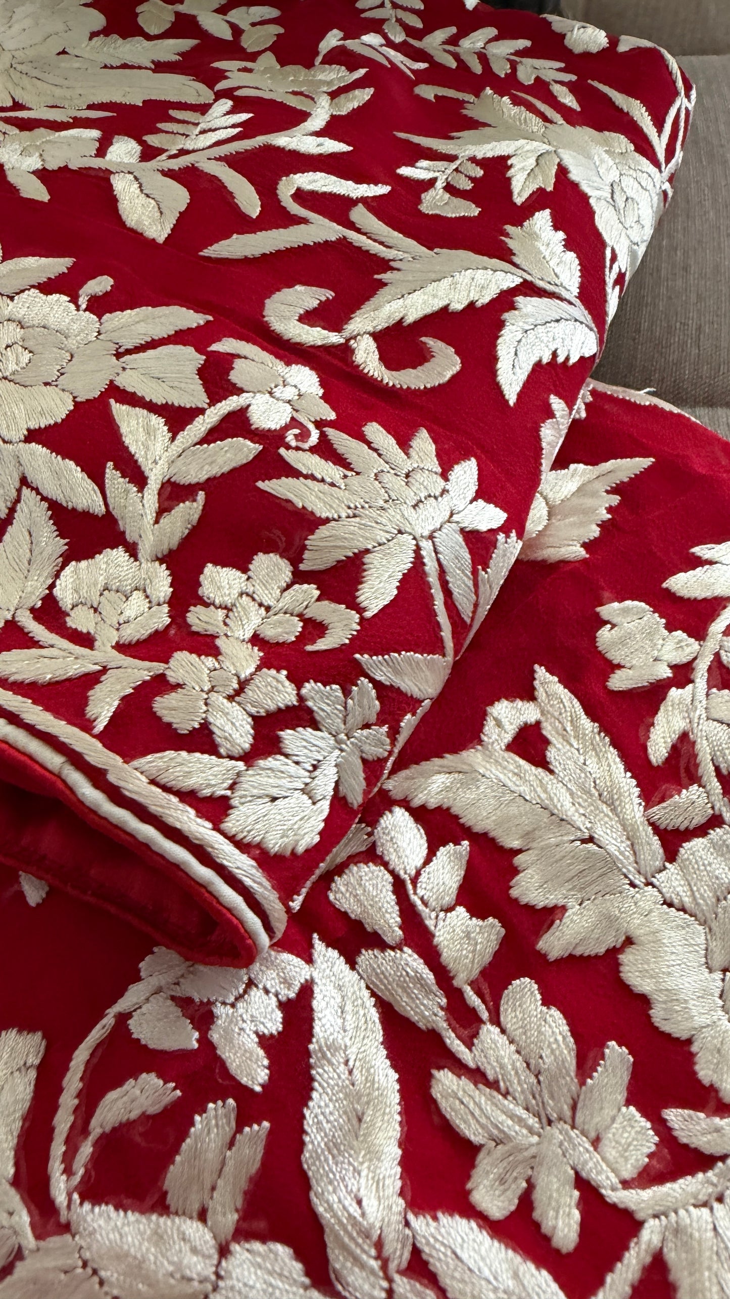 Heirloom Red Ivory Parsi Gara Saree