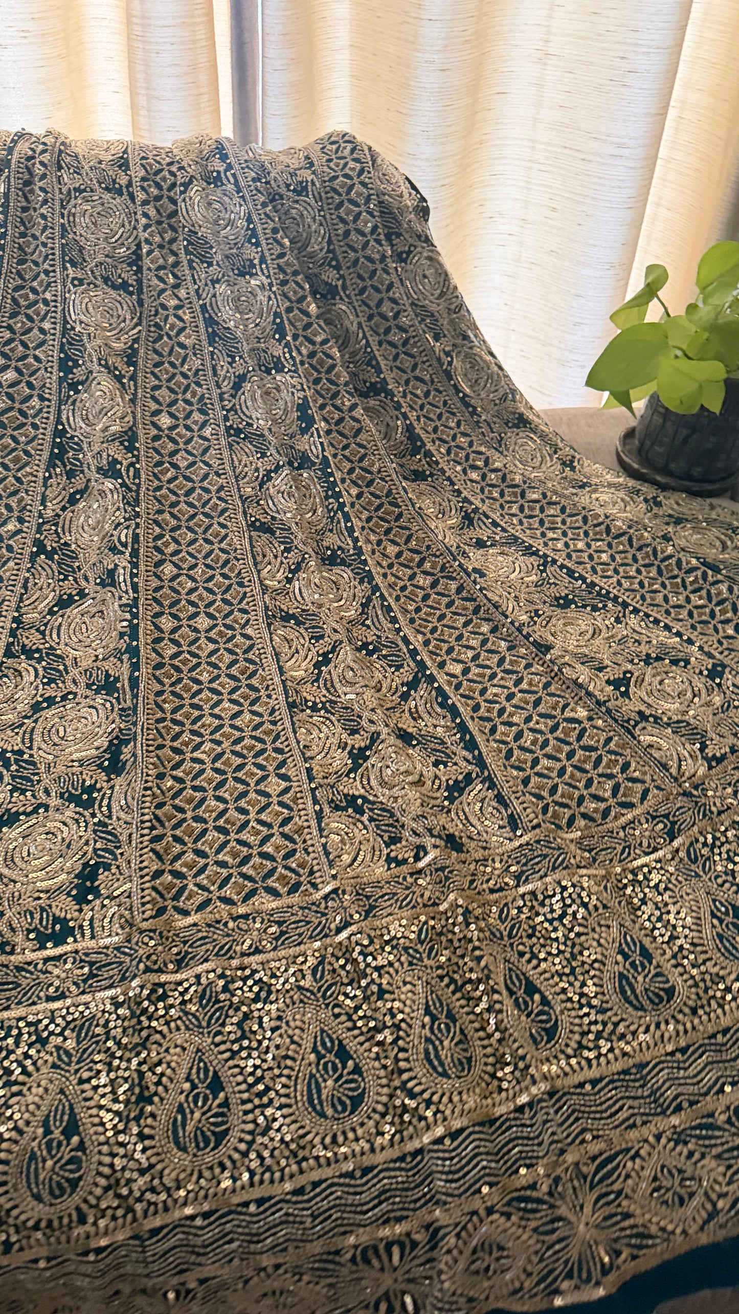 Dusty Emerald Green Cut Dana Chikankari Anarkali Suit