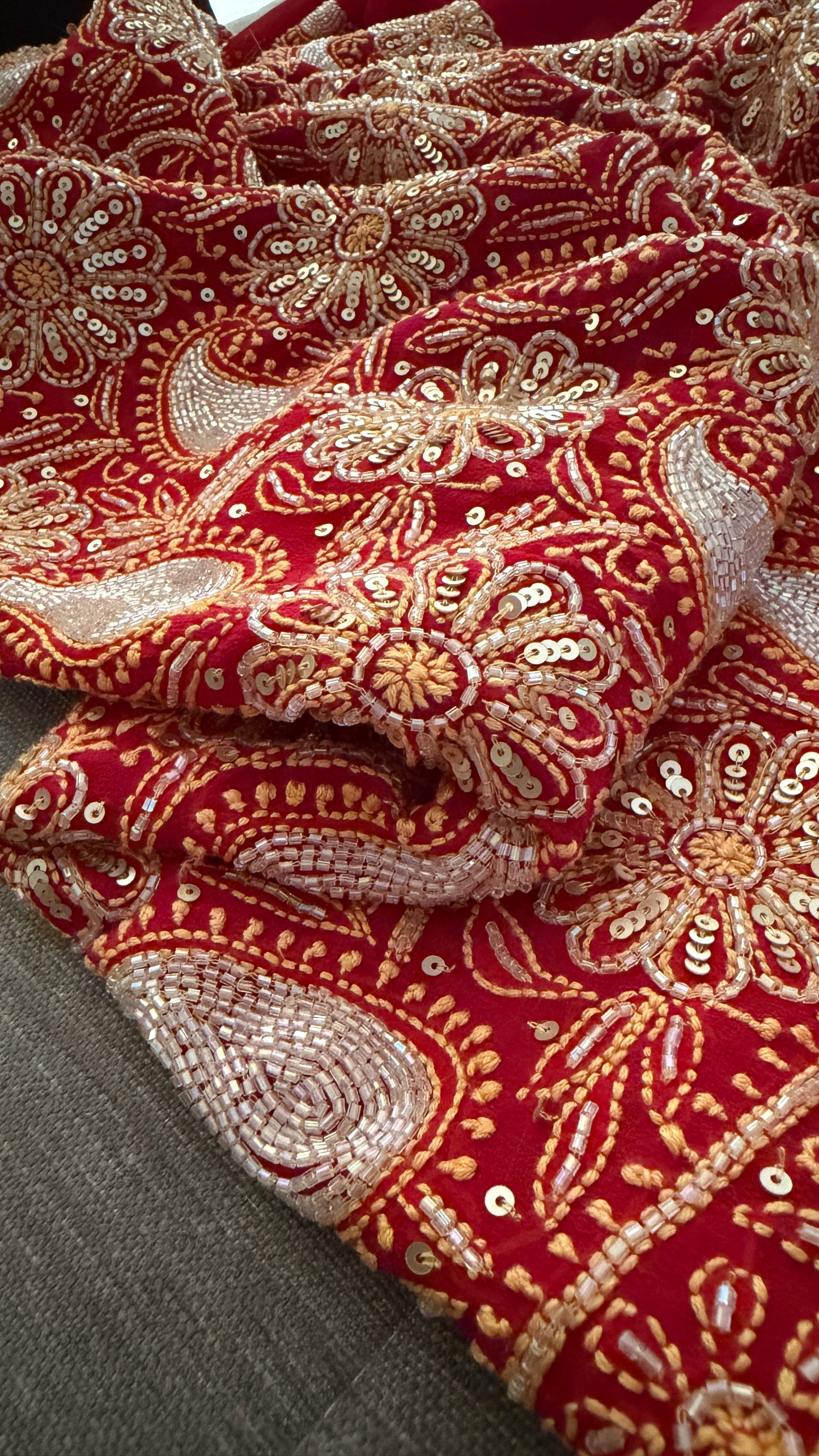 Masterpiece Red Cut Dana Sequin Chikankari Suit (Kurta & Dupatta)