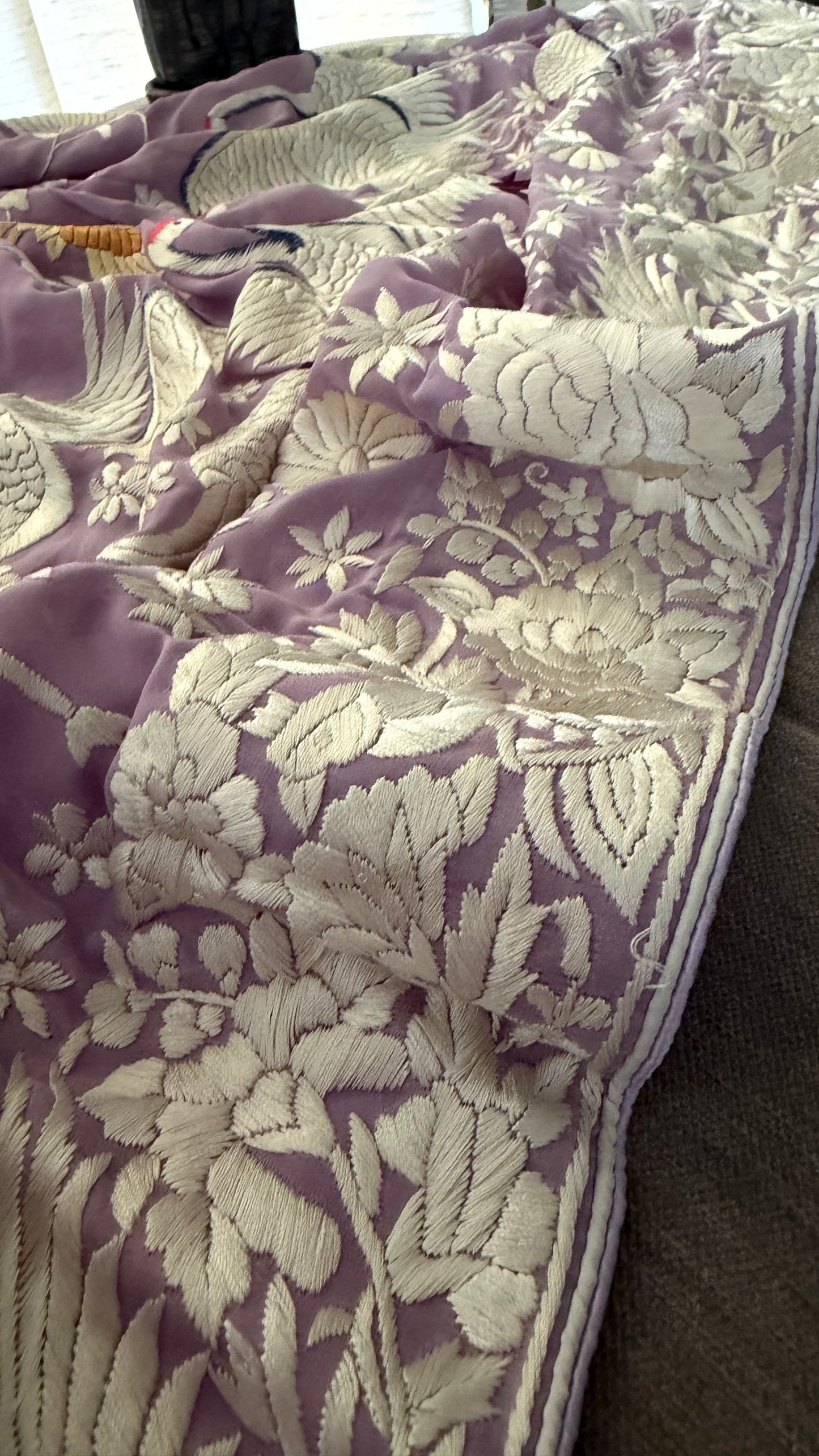 Lilac Pure Georgette Parsi Gara Dupatta