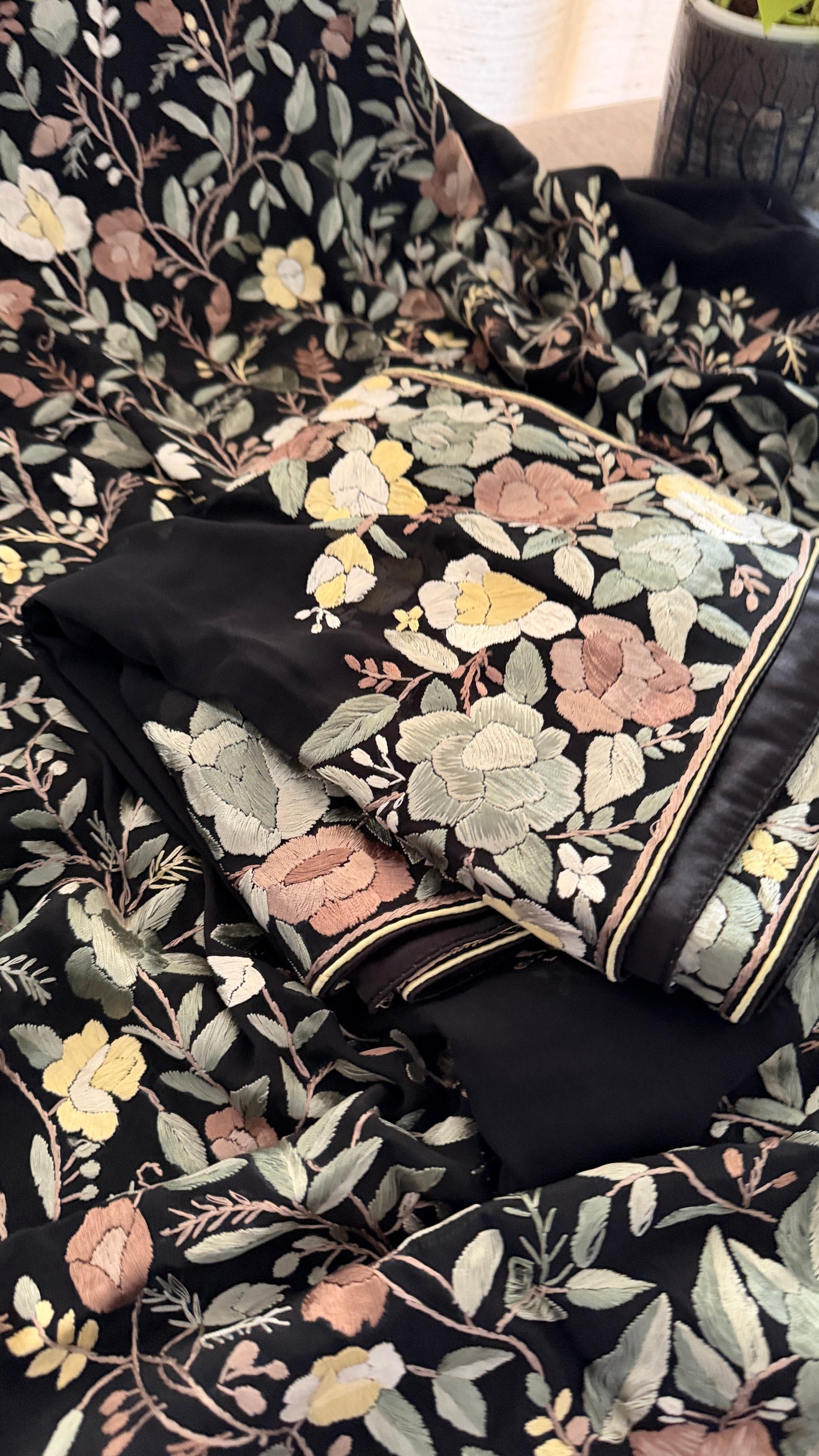 Designer Floral Parsi Gara Suit (Three Piece)