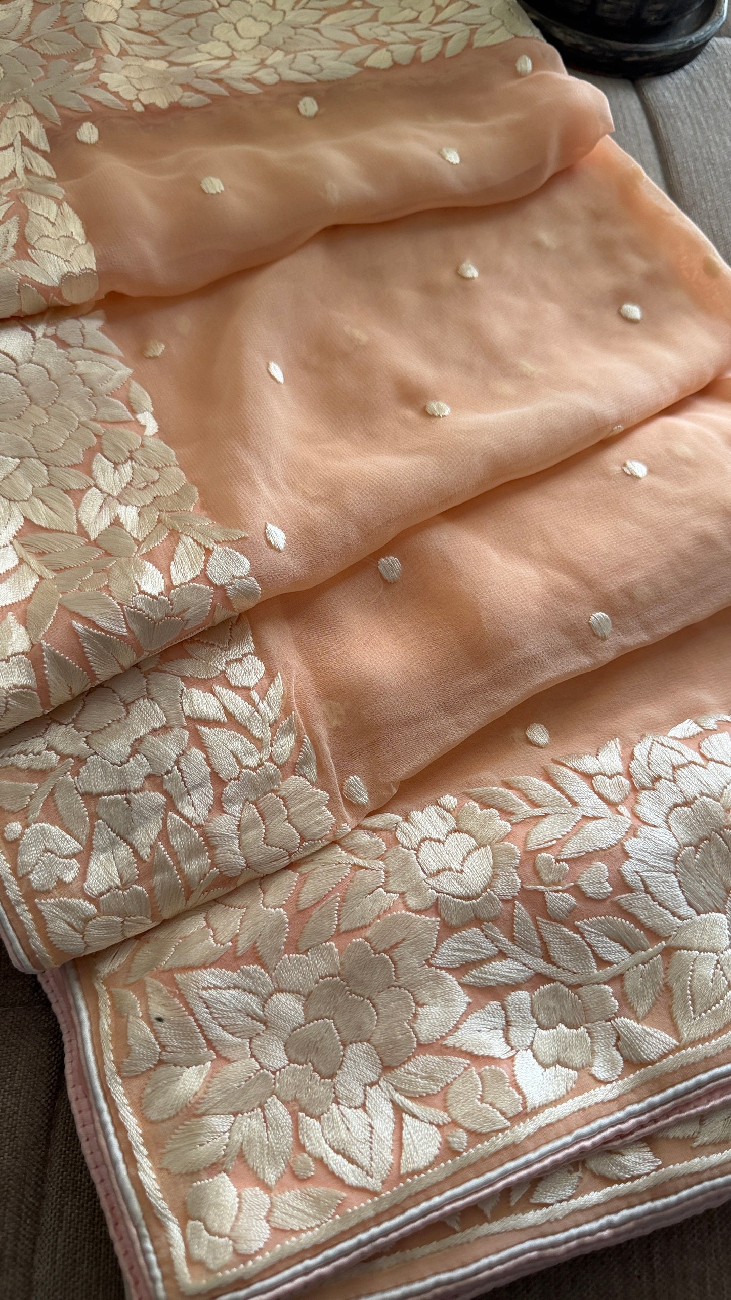 Artisanal Peach Parsi Gara Dupatta