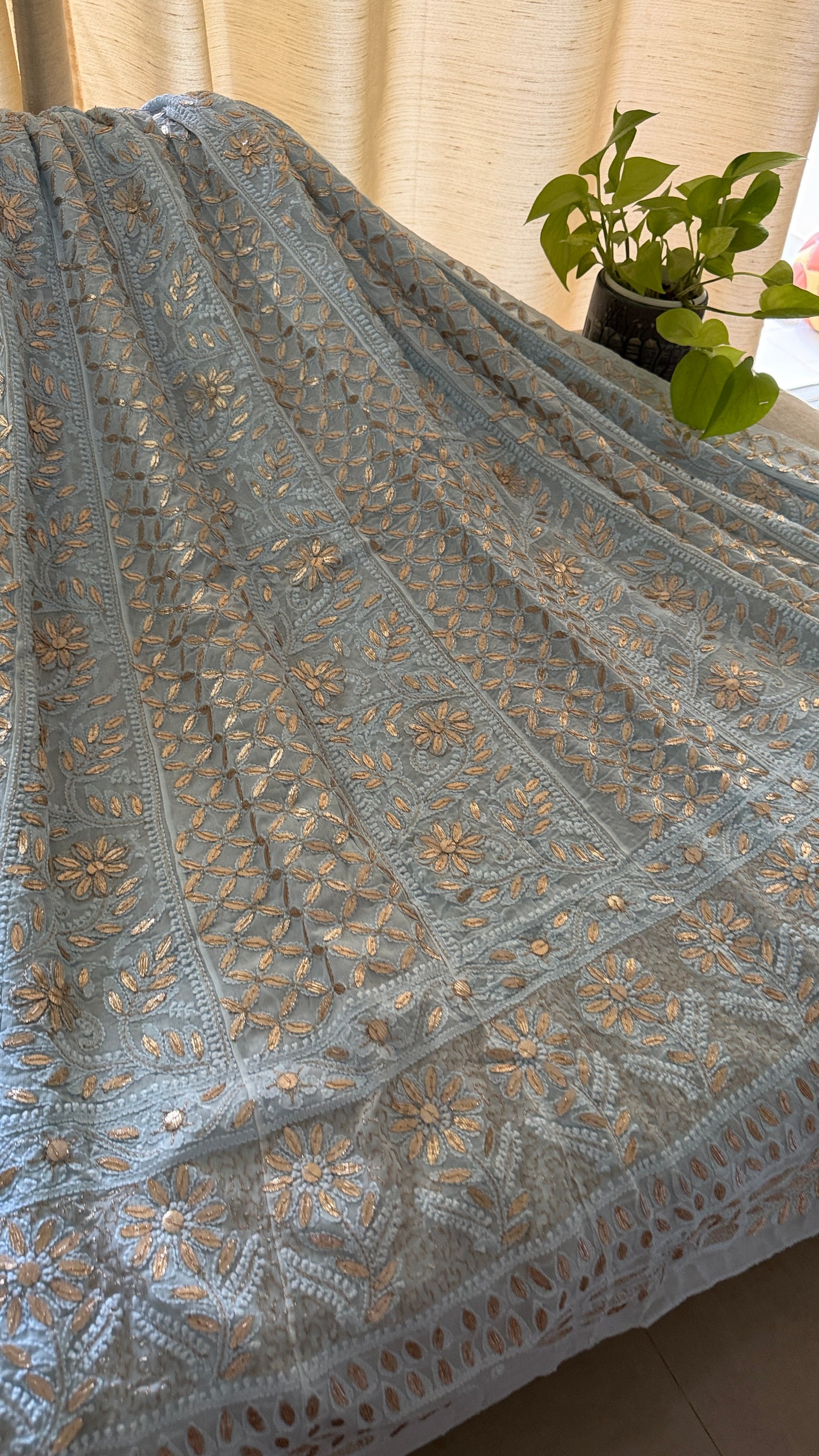 Powder Blue Gota Patti Chikankari Anarkali Suit (Anarkali And Dupatta)