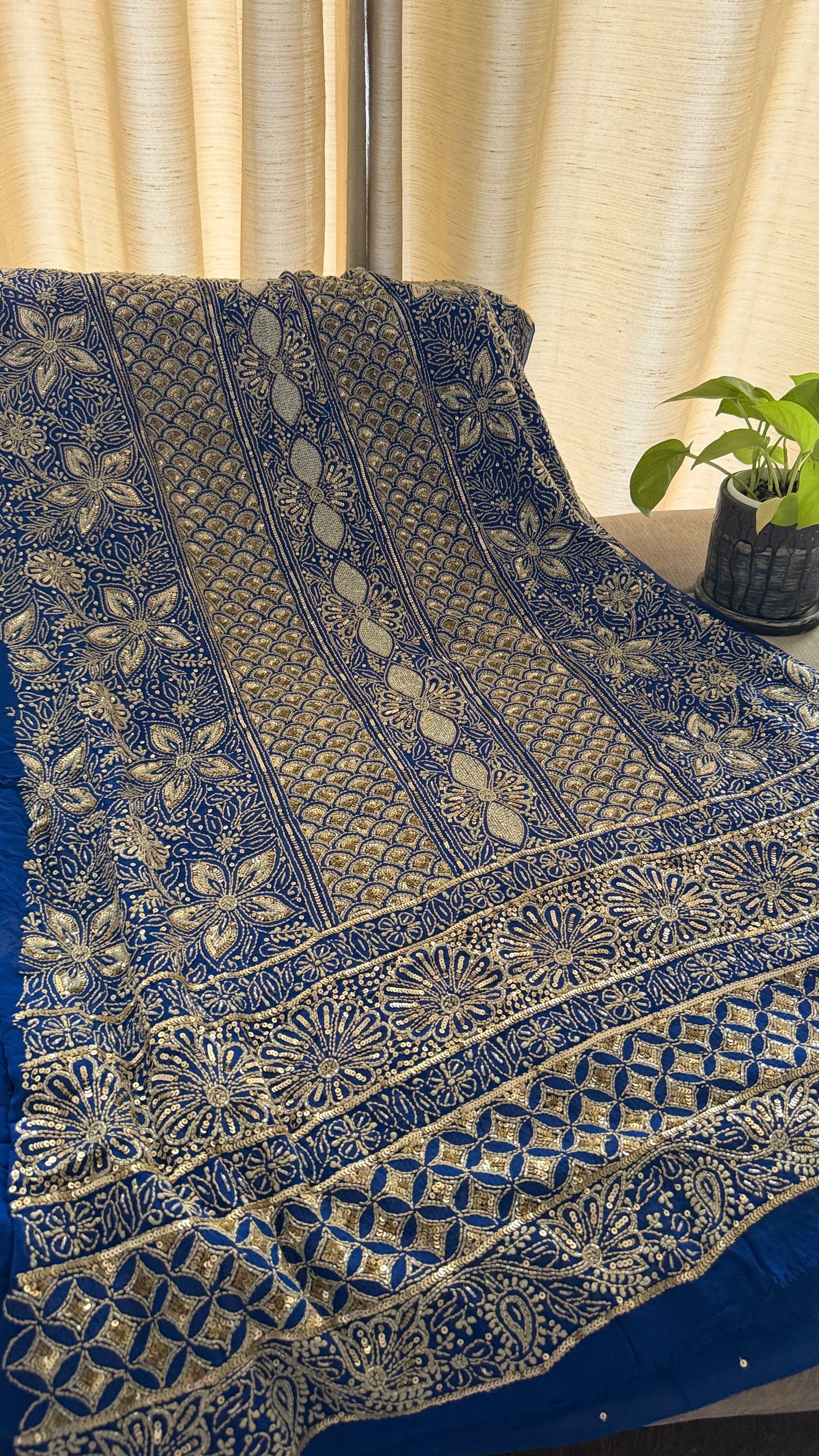 Royal Blue Embellished Chikankari Suit for Women