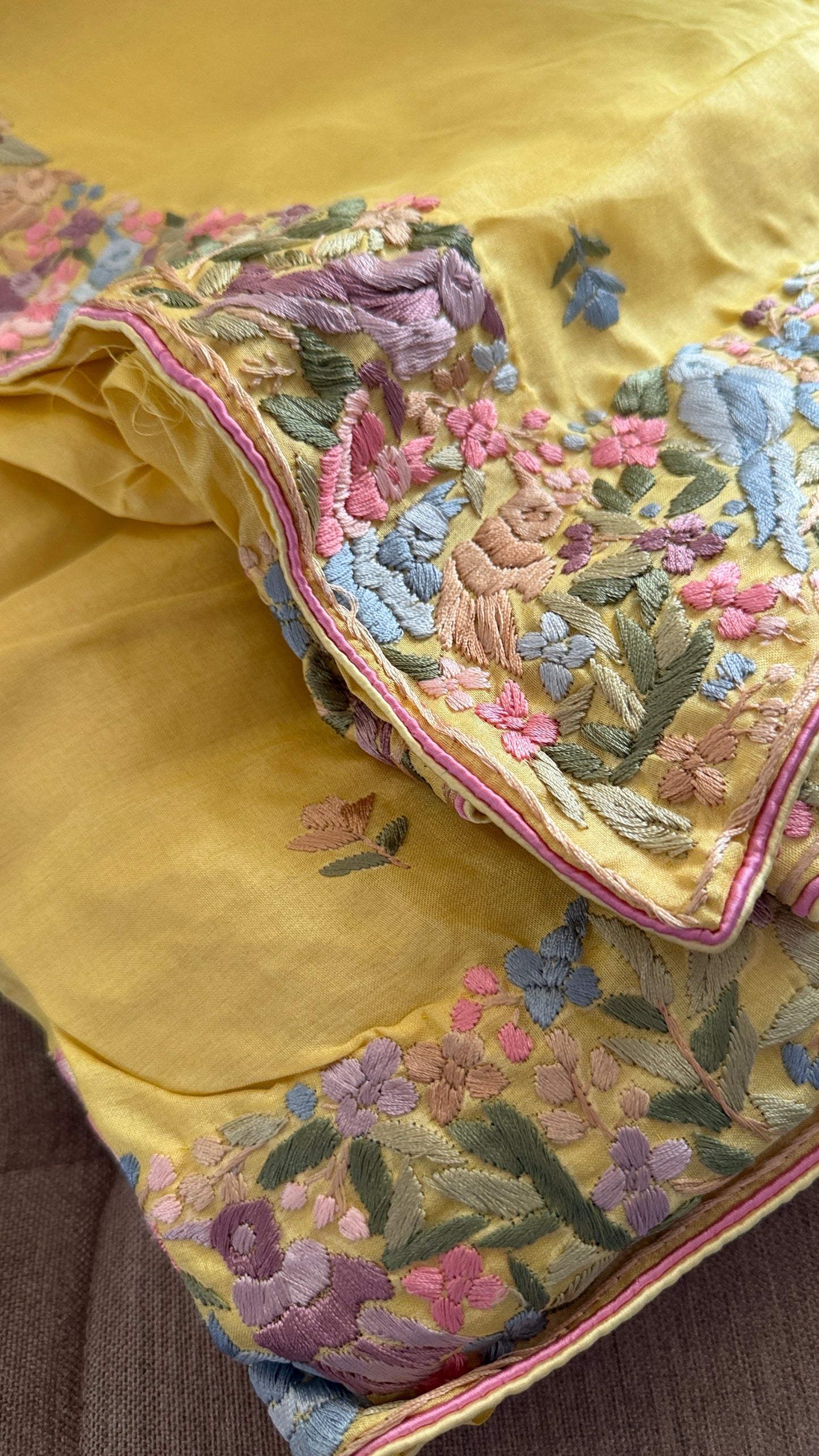 Designer Yellow Tussar Silk Parsi Gara Saree for Women