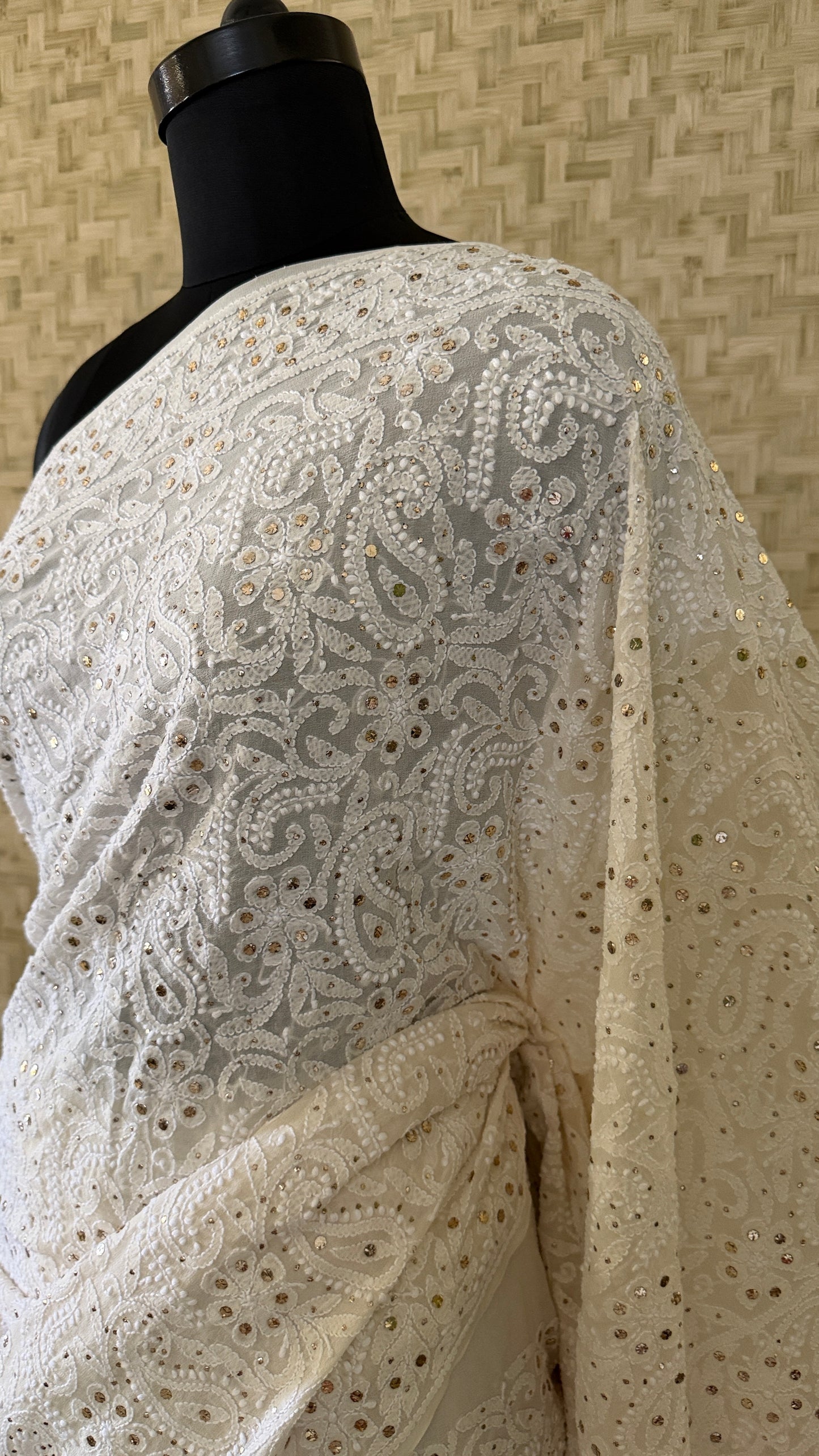 Pure Georgette Mukaish Chikankari Saree