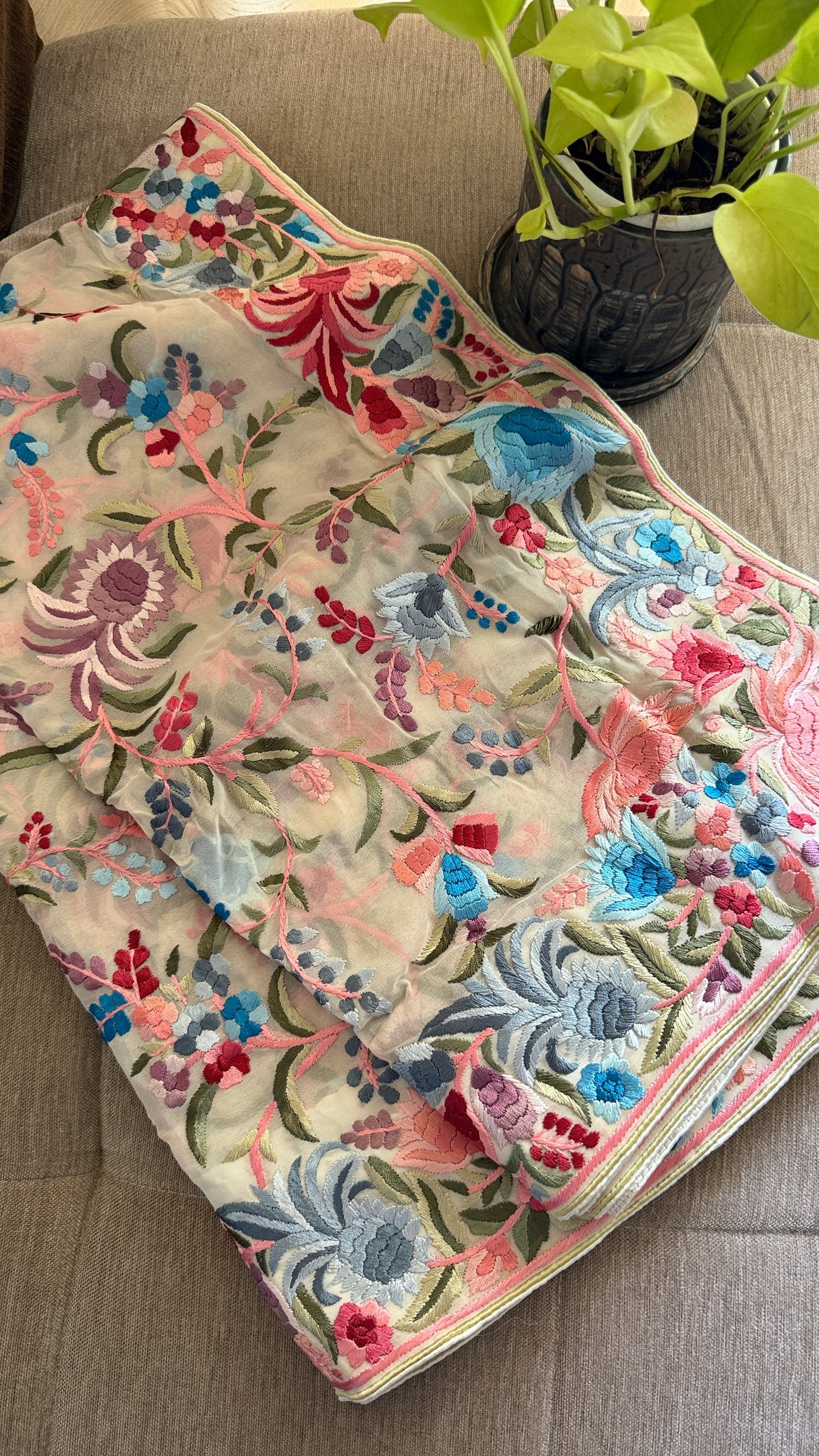 Heritage Ivory Multicolour Parsi Gara Dupatta
