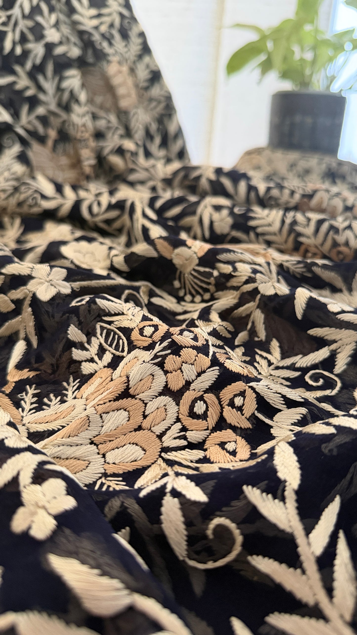 Elegant Navy Hand Embroidered Parsi Gara Dupatta