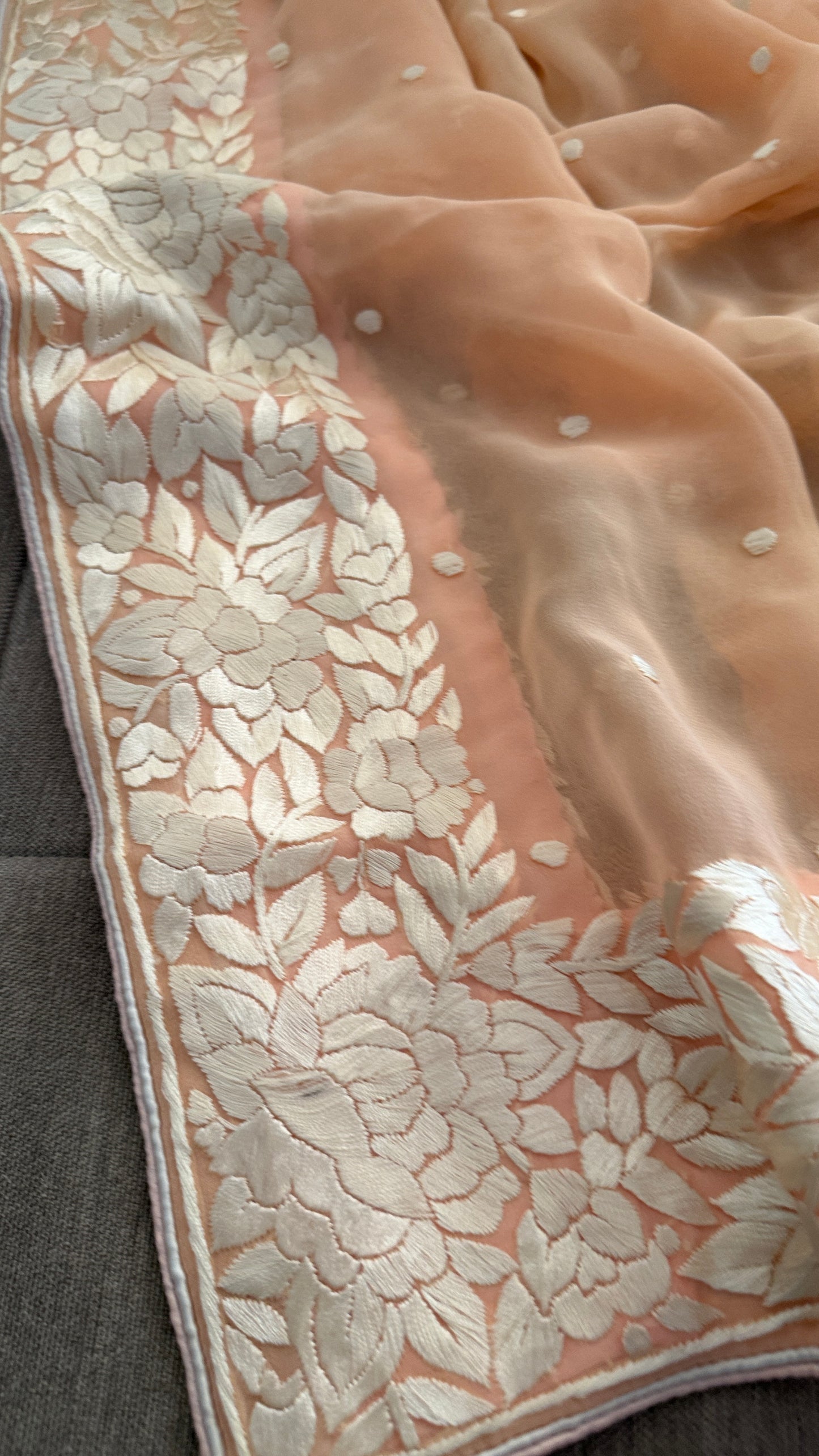 Artisanal Peach Parsi Gara Dupatta