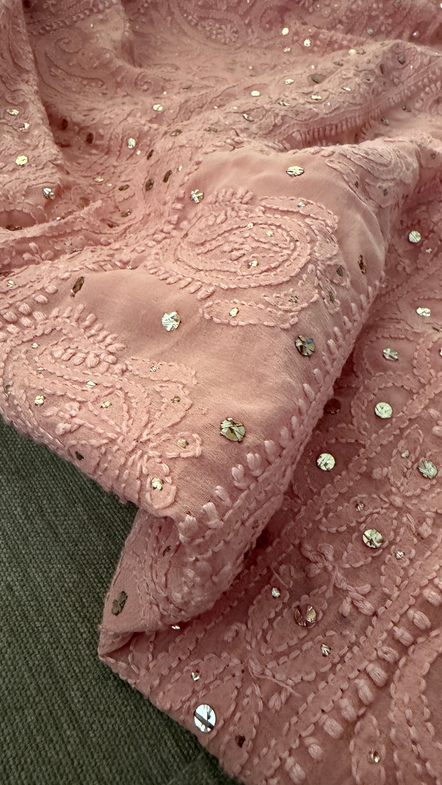 Party Wear Dusty Rose Pink Mukaish Chikankari Saree for Women