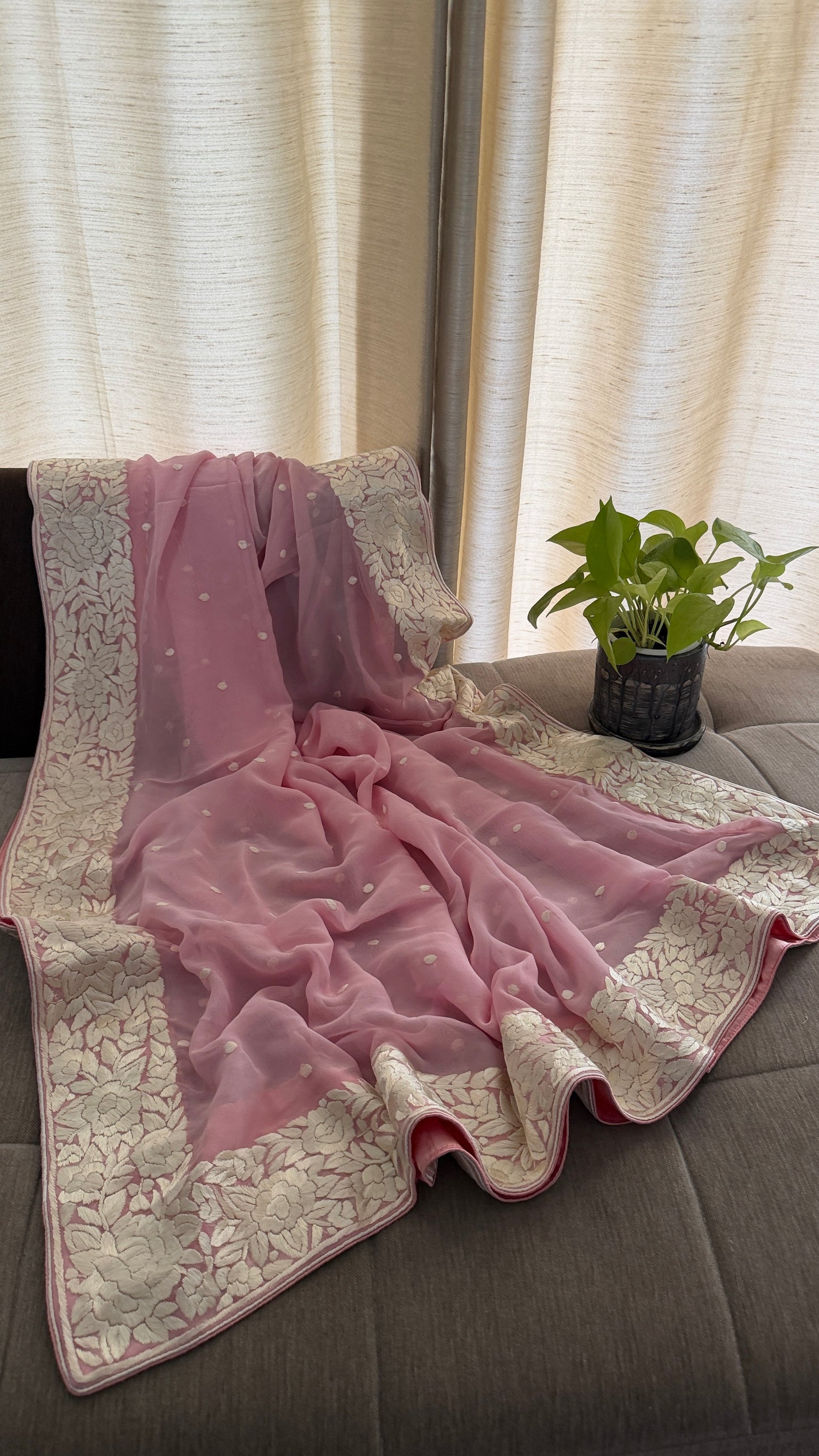 Heirloom Pink Pure Georgette Parsi Gara Dupatta