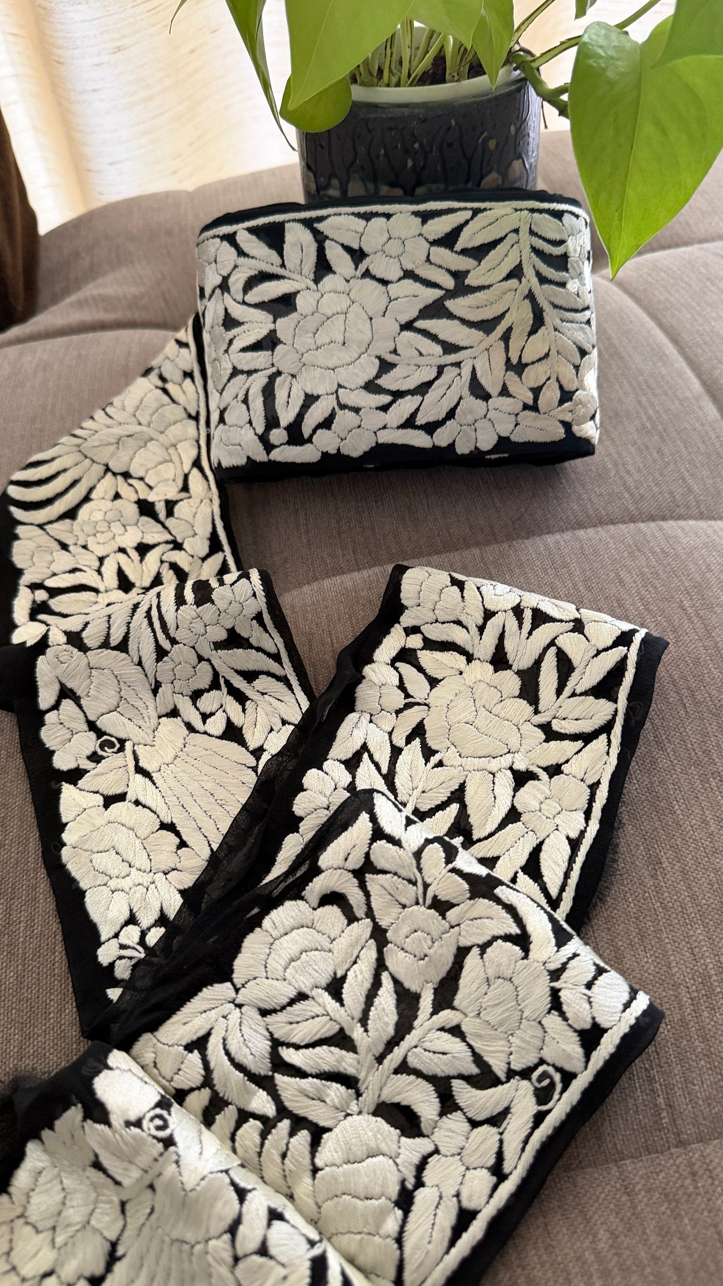 Black Ivory Parsi Gara Hand Embroidered Border
