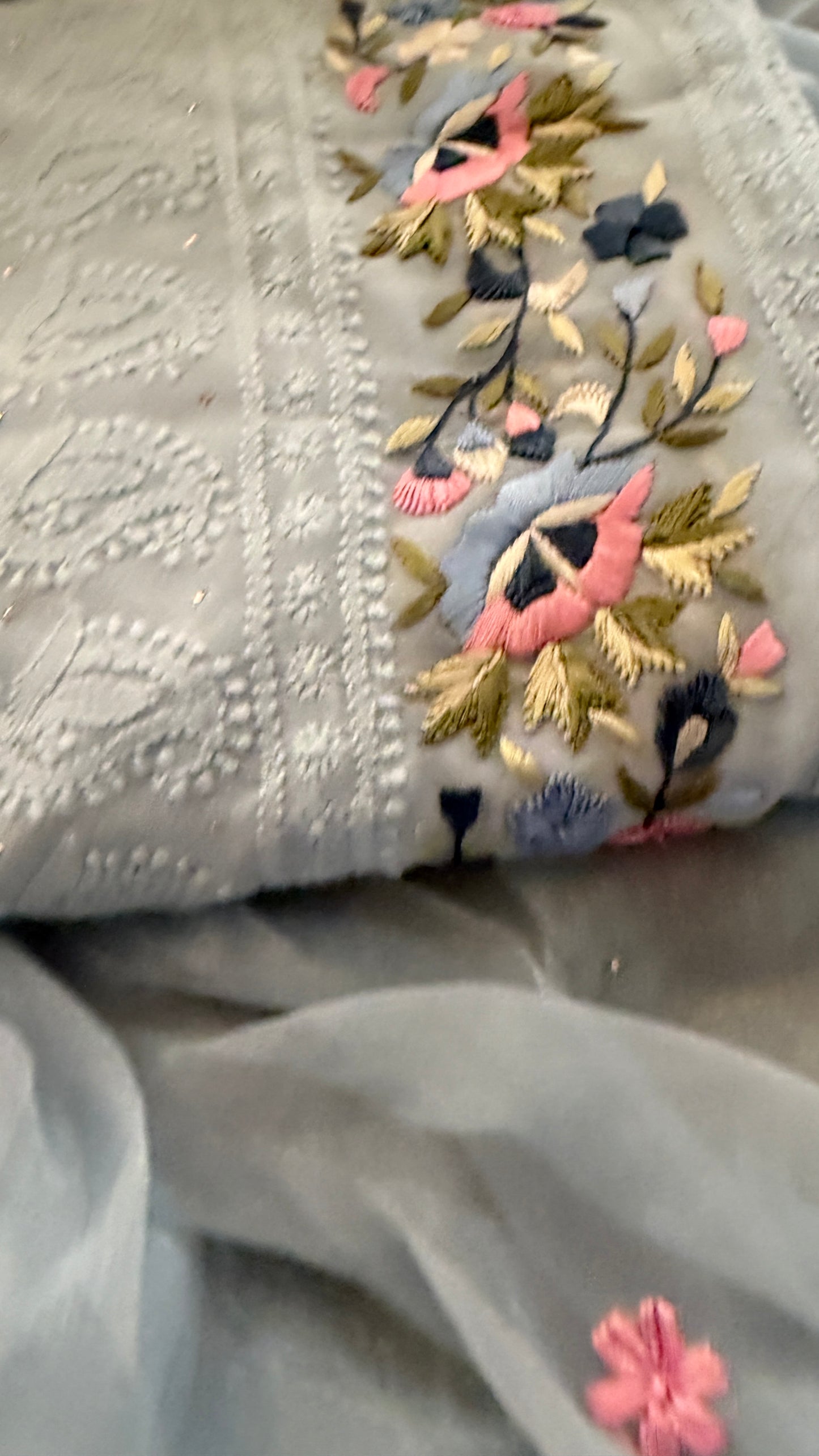Powder Blue Chikankari Parsi Gara Daman Suit