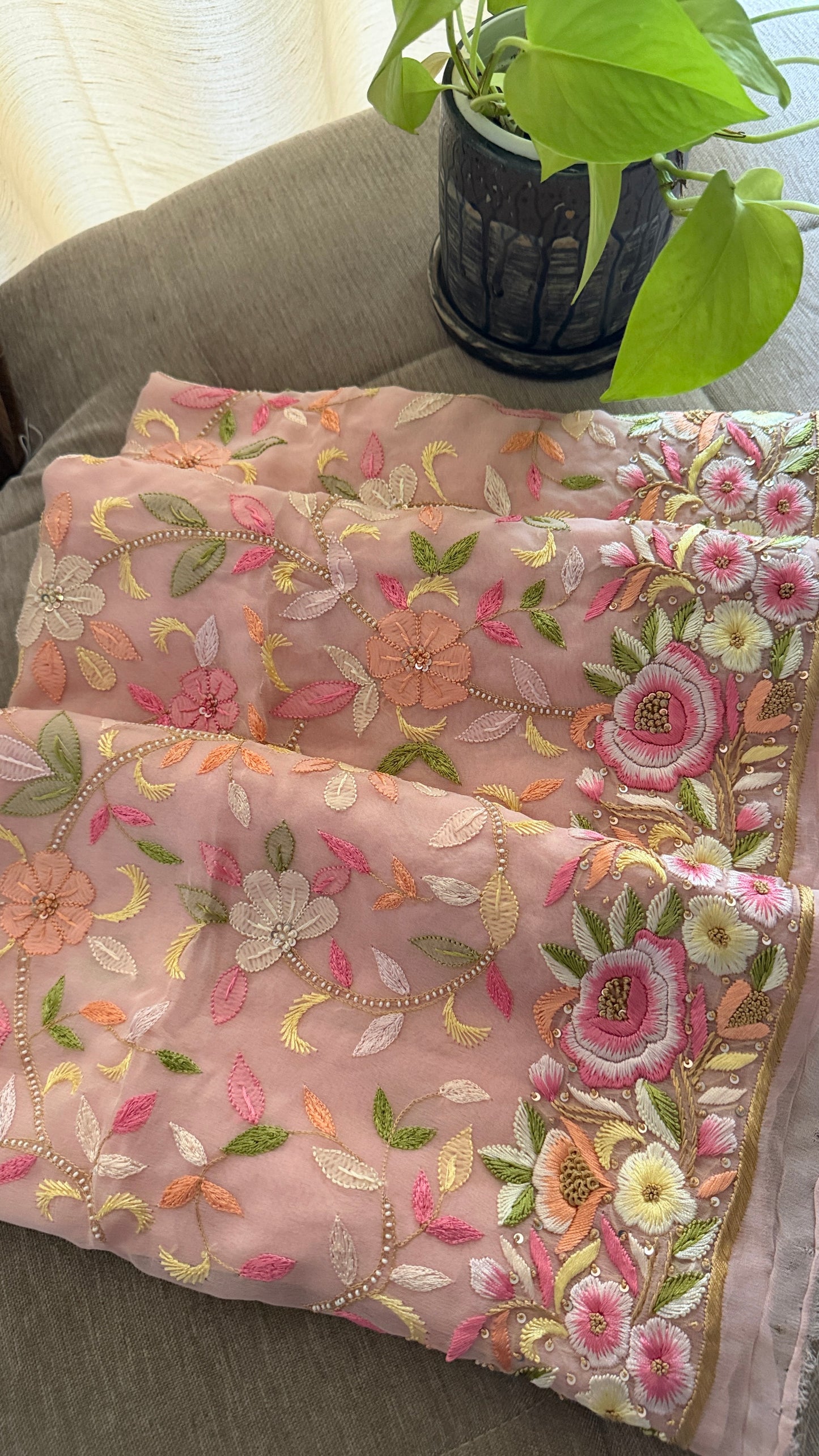 Pastel Pink Parsi Gara & Chikankari Pearl Suit