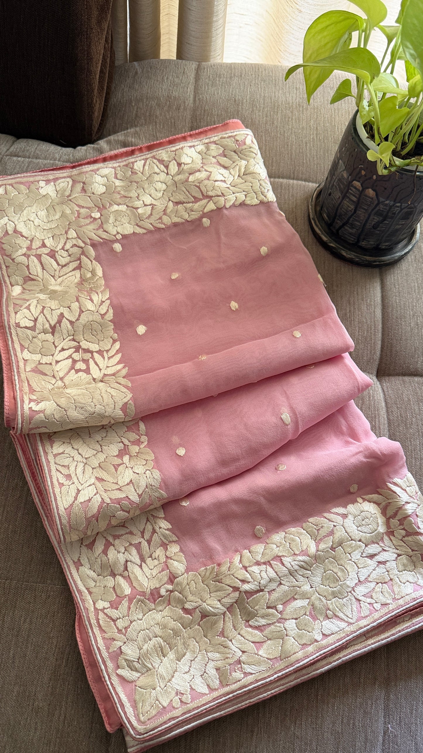 Heirloom Pink Pure Georgette Parsi Gara Dupatta