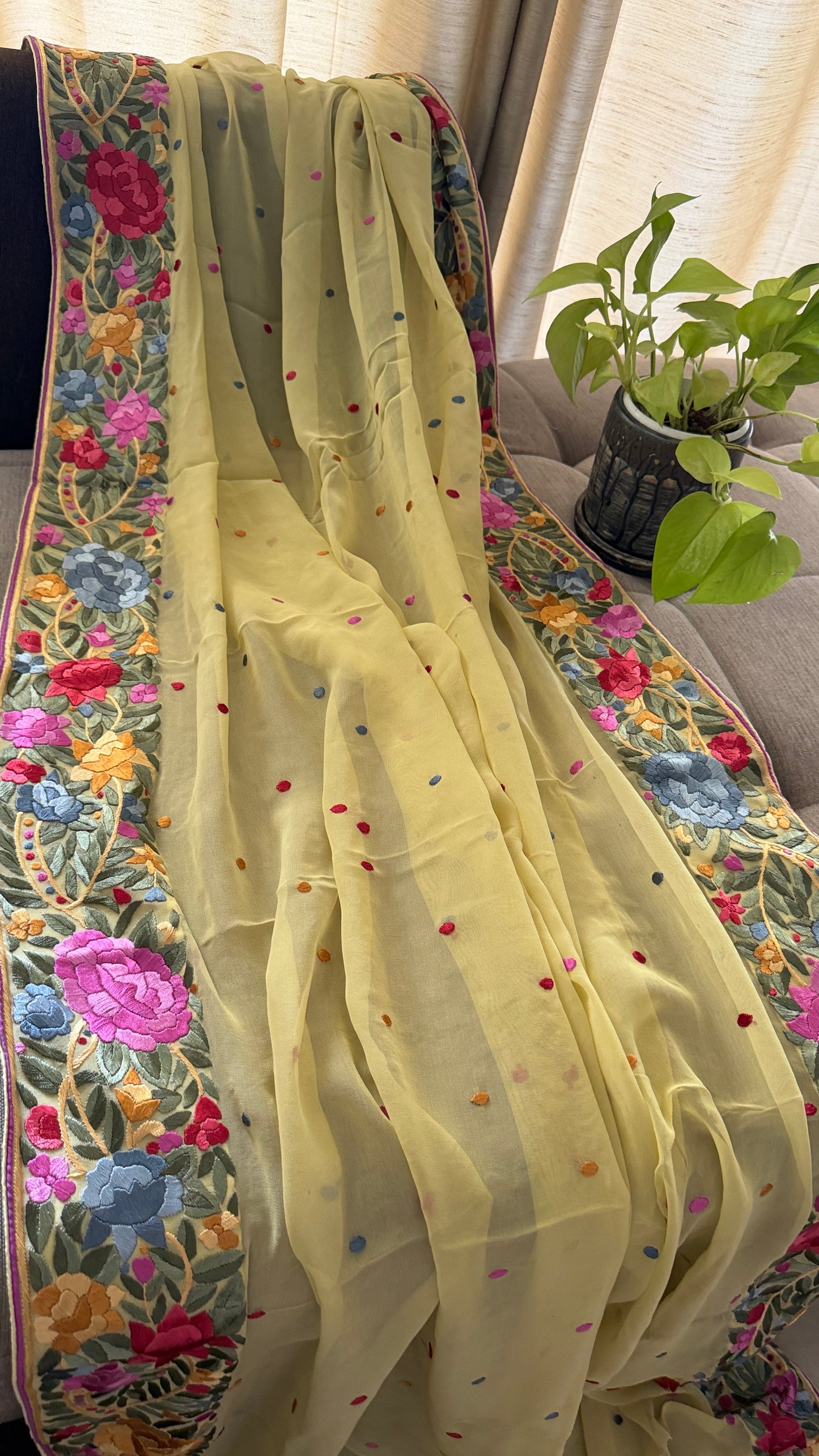 Artisanal Lemon Yellow Parsi Gara Dupatta
