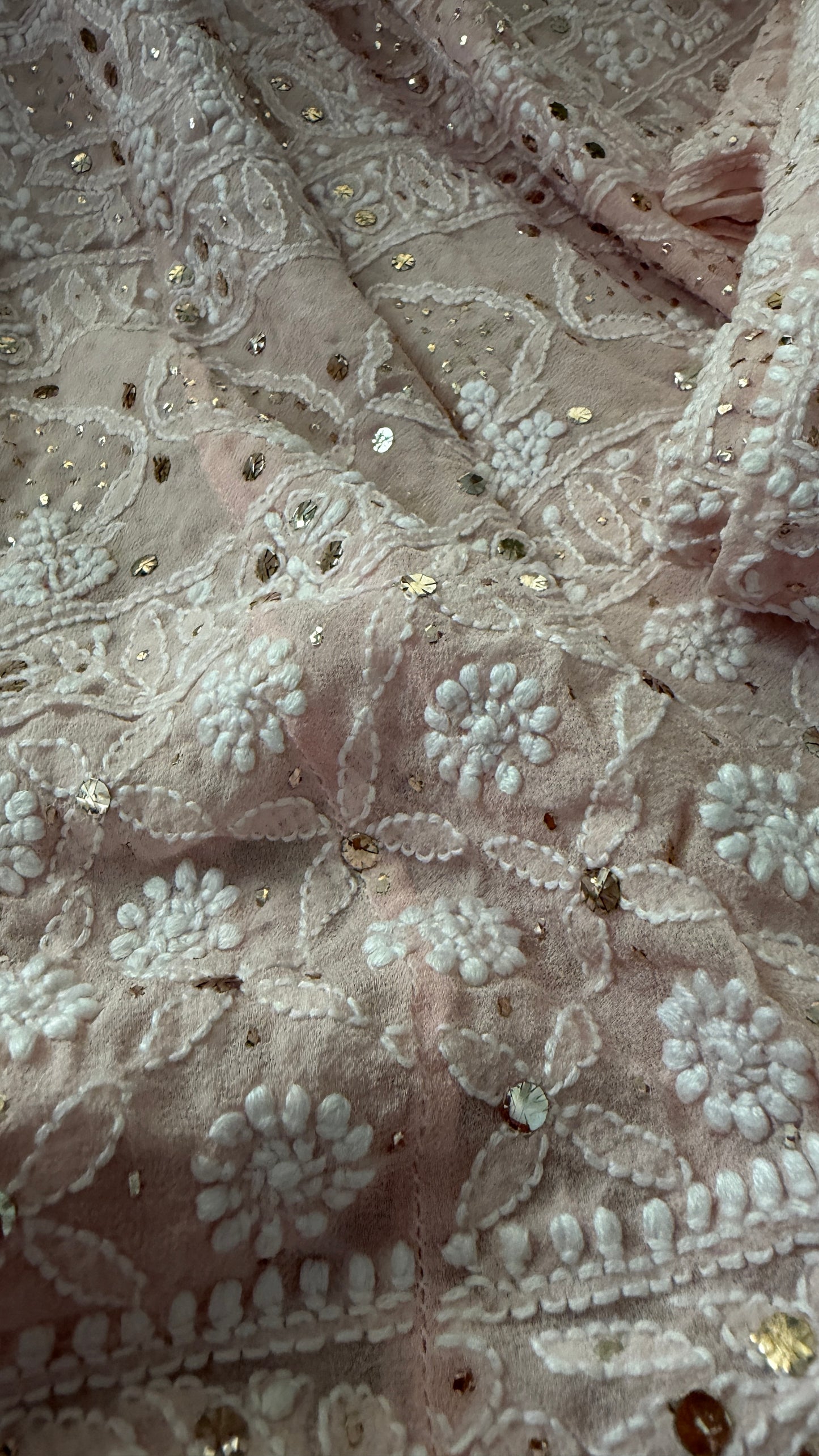 Powder Pink Mukaish Chikankari Lehenga Set