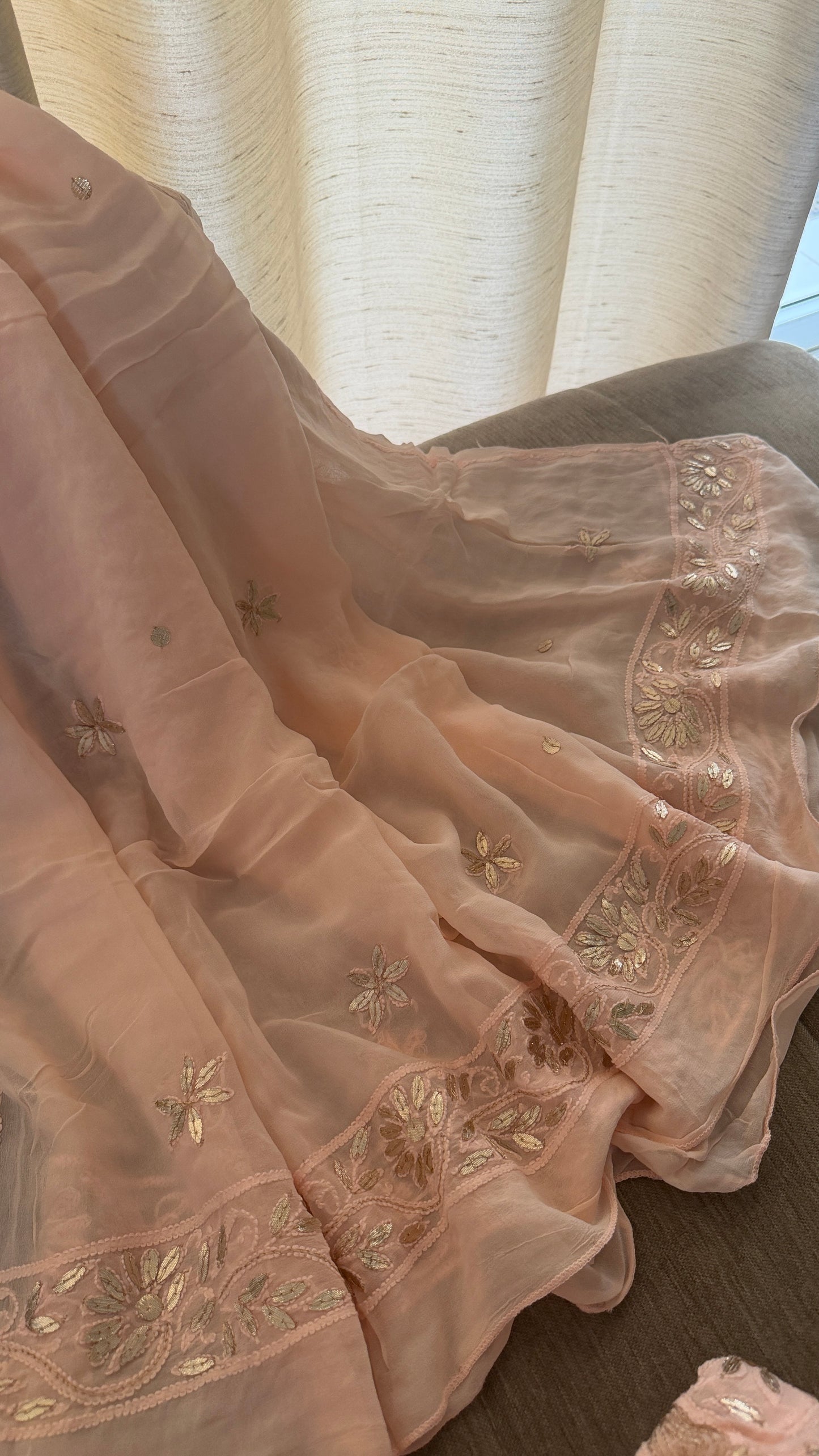 Designer Pastel Pink Mirror Gota Patti Chikankari Anarkali Suit