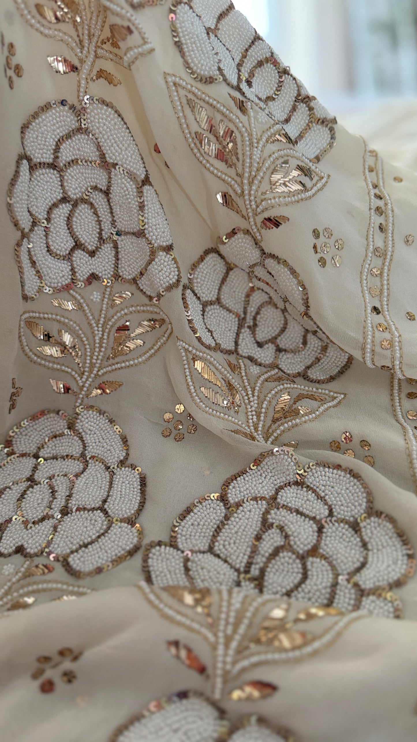 Masterpiece Ivory White Pearl Mukaish Suit