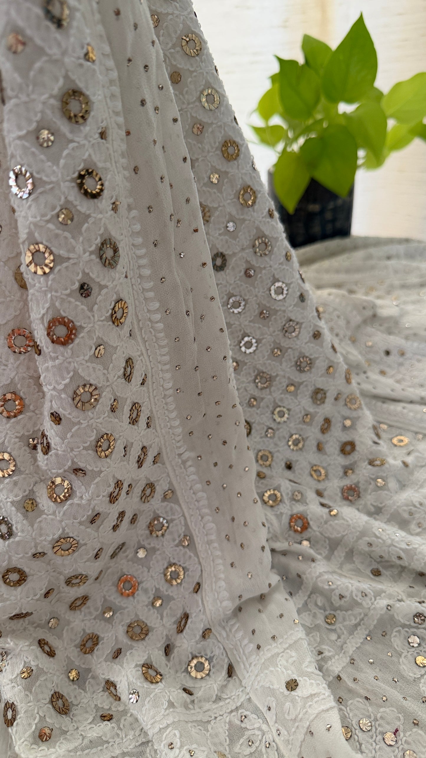 Ivory Ring Mukaish Chikankari Anarkali Suit