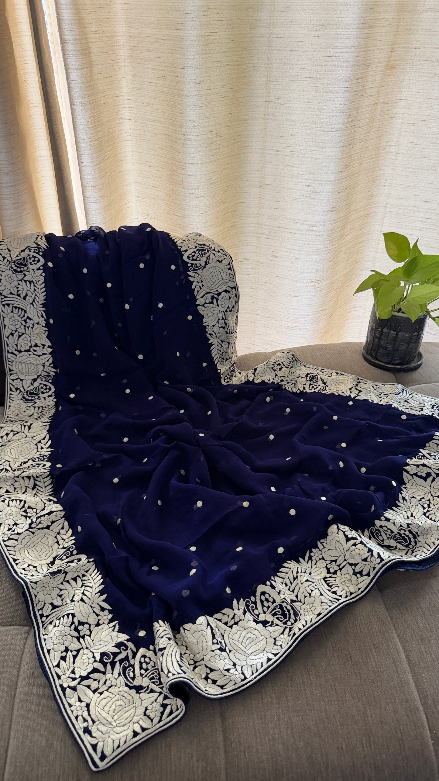 Masterpiece Navy Ivory Parsi Gara Lehenga Set