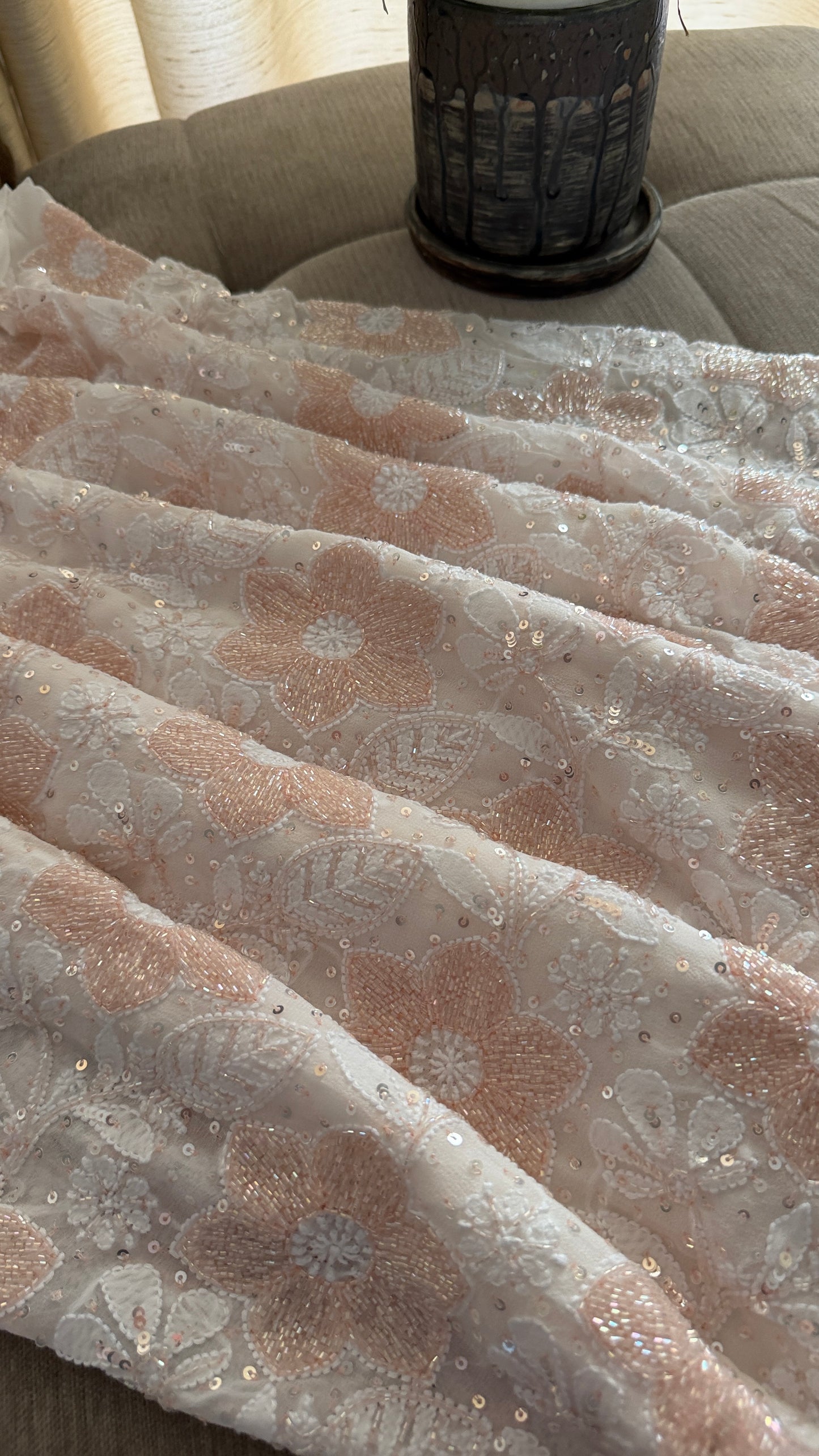 Fine Chikankari Suit with Peach Beads Work