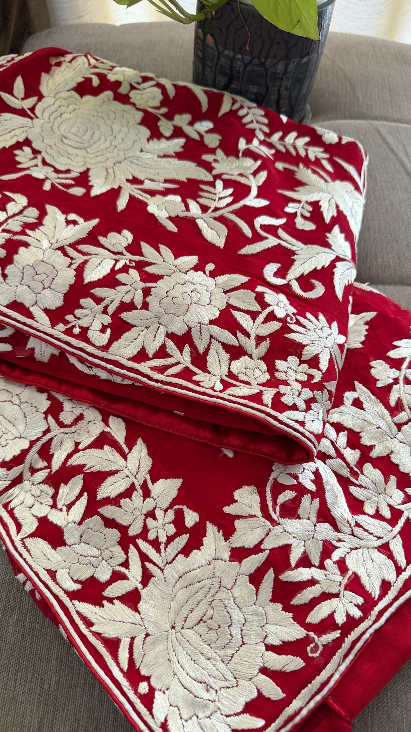 Heirloom Red Ivory Parsi Gara Saree