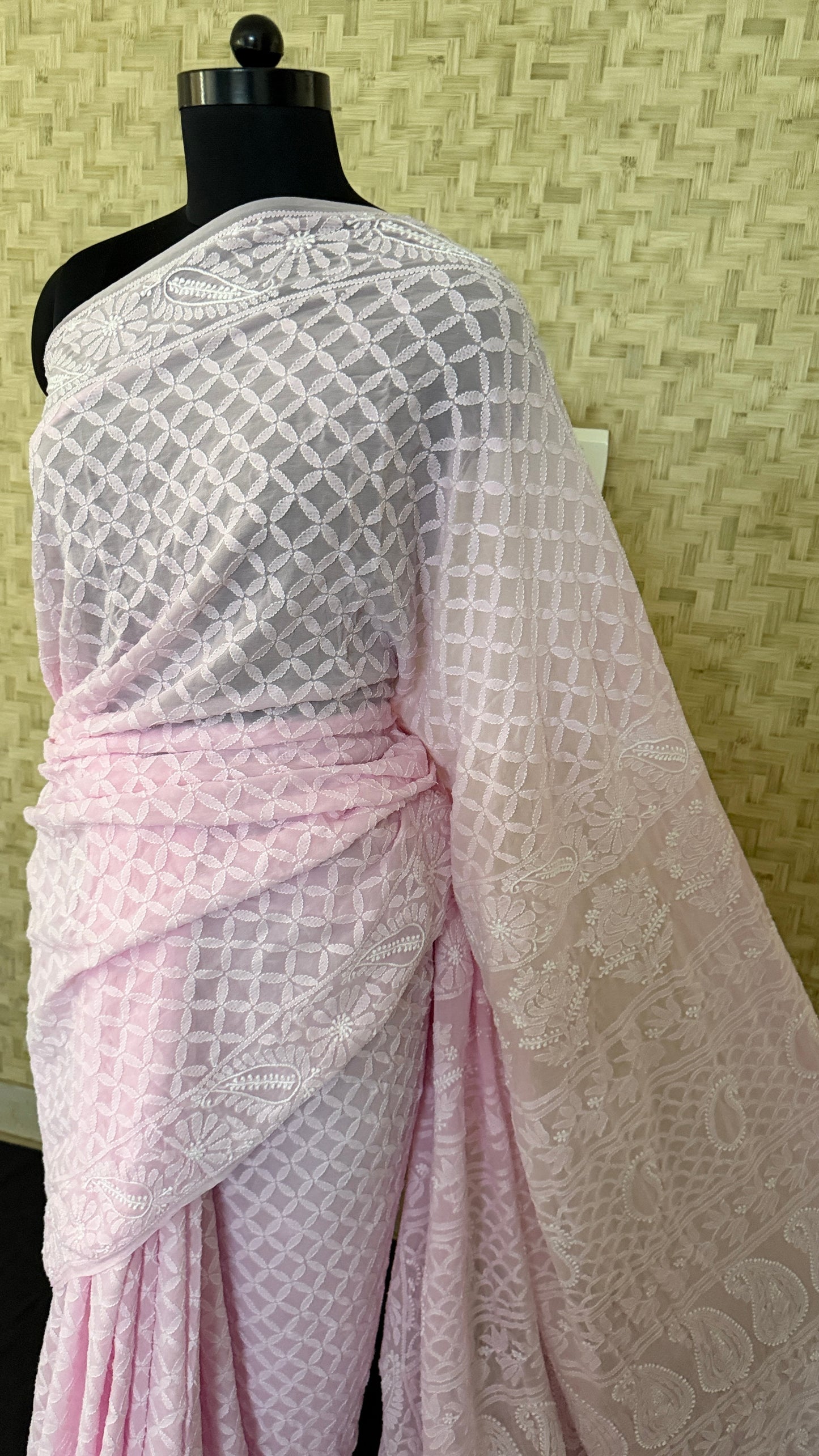 Pink Lucknowi Chikankari Saree