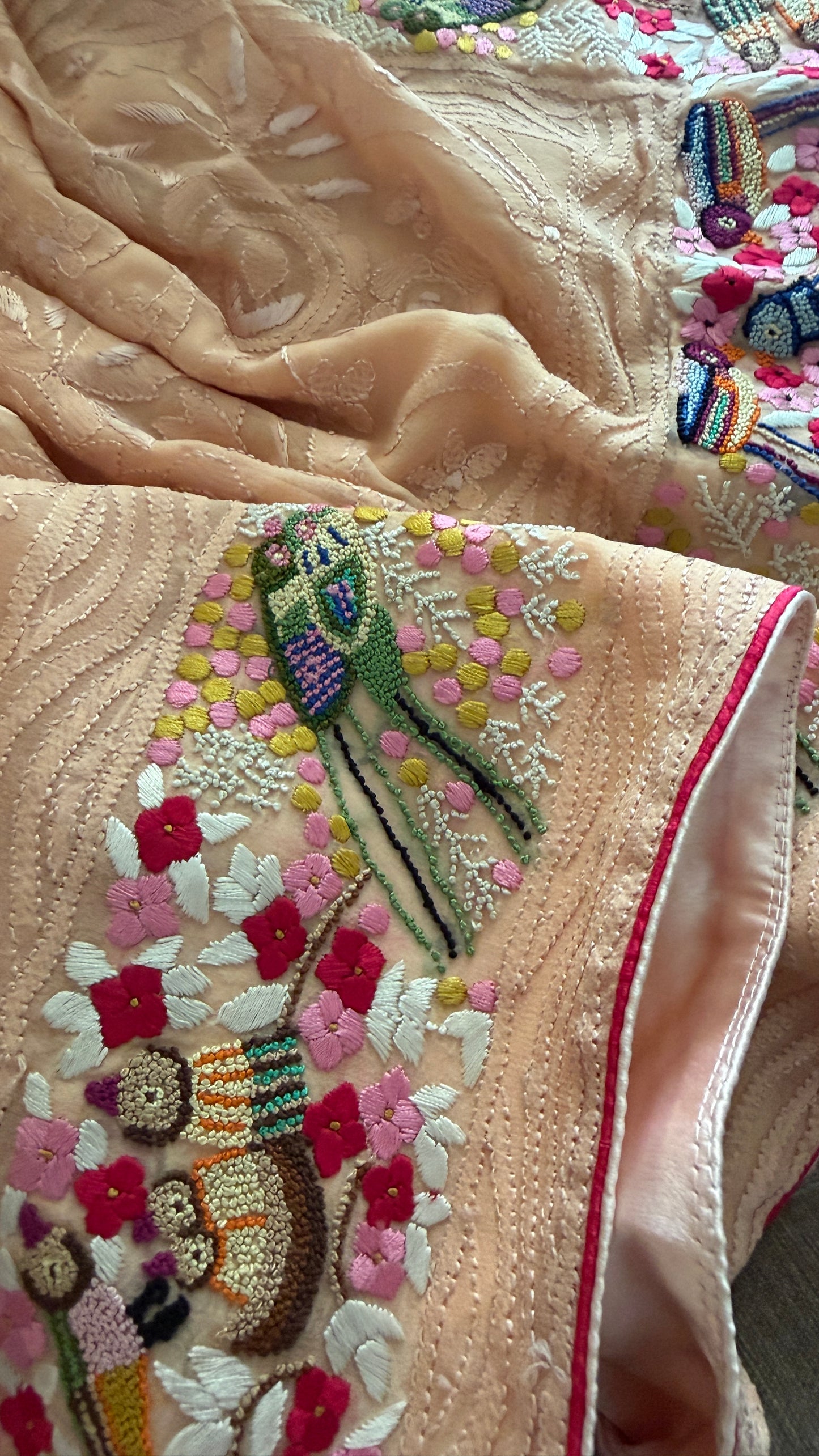 Peach Chikankari Parsi Gara Saree