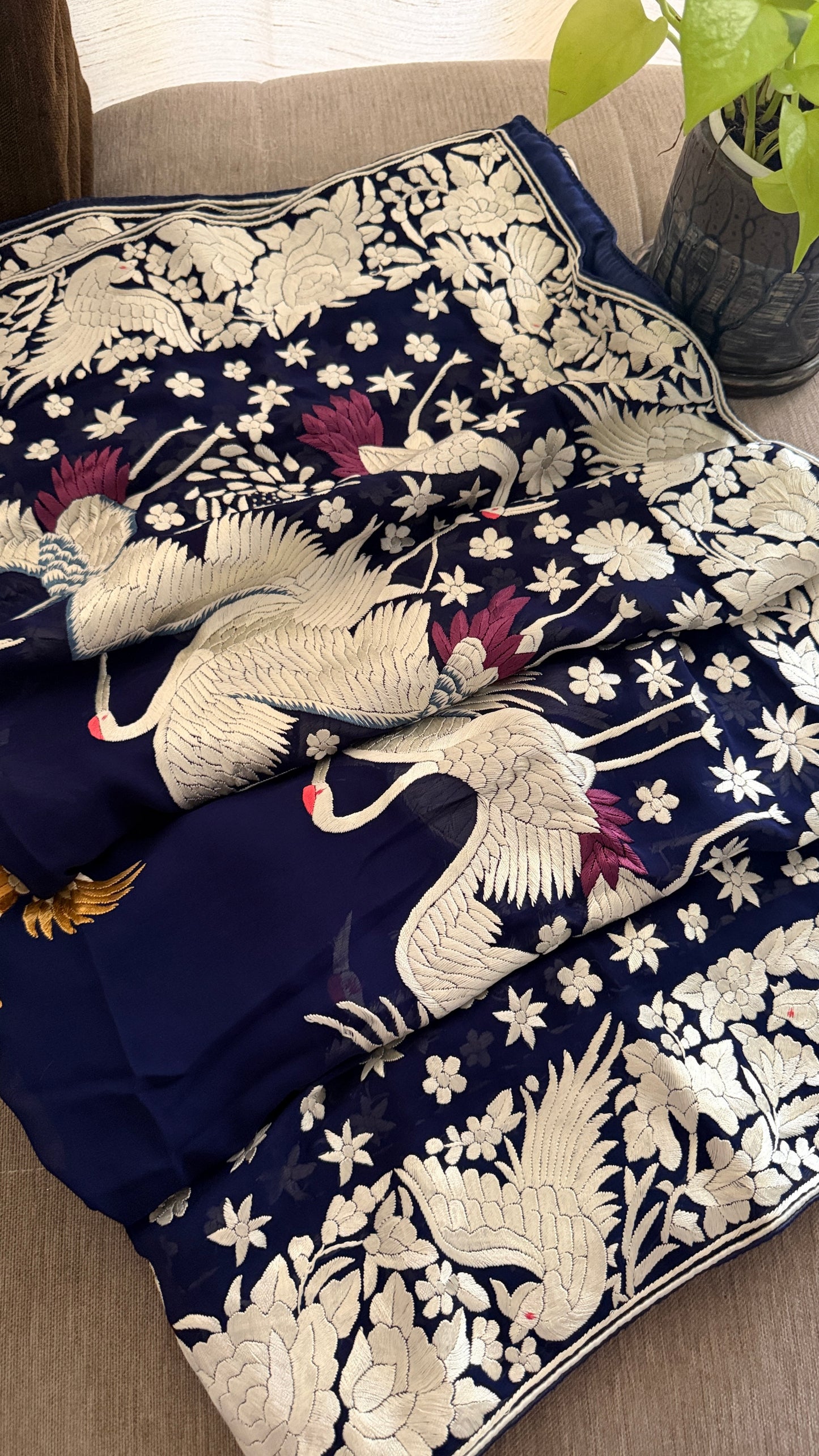 Pre Order Heirloom Navy Parsi Gara Dupatta